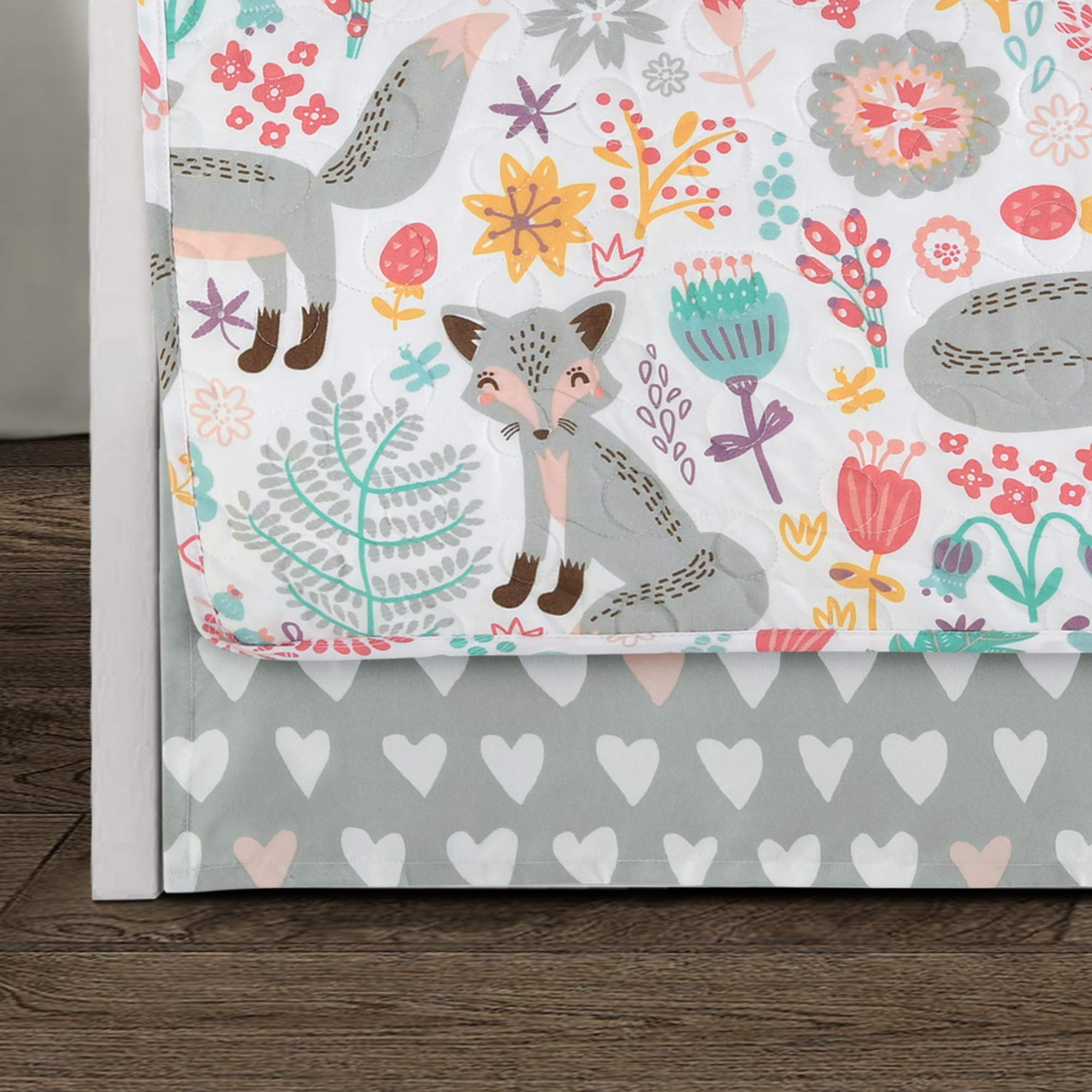 Pixie Fox Daybed Cover Set - 6-Piece Gray & Pink Floral Bedding for Girls - Woodland Kids Room Decor