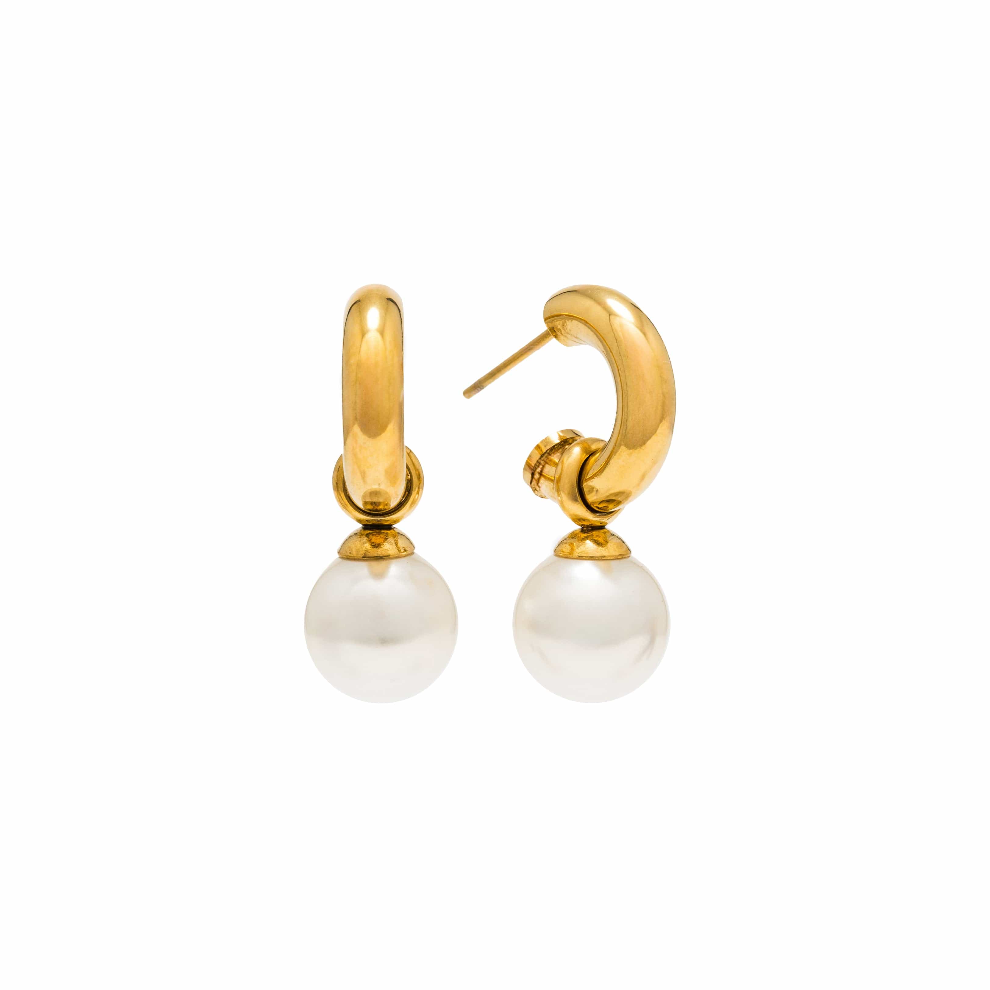 Solstice Pearl Drop Hoop Earrings for Women - 14K Gold Plated Dangle Earrings with Freshwater Pearls - Elegant Jewelry for Parties, Weddings & Special Occasions