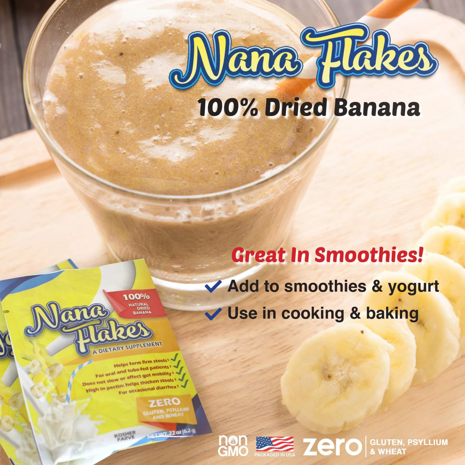 100% Pure Banana Flakes Powder - Natural Protein & Fiber Supplement - 1lb Bag | Ideal for Smoothies, Baking, Baby Food & Medical Nutrition