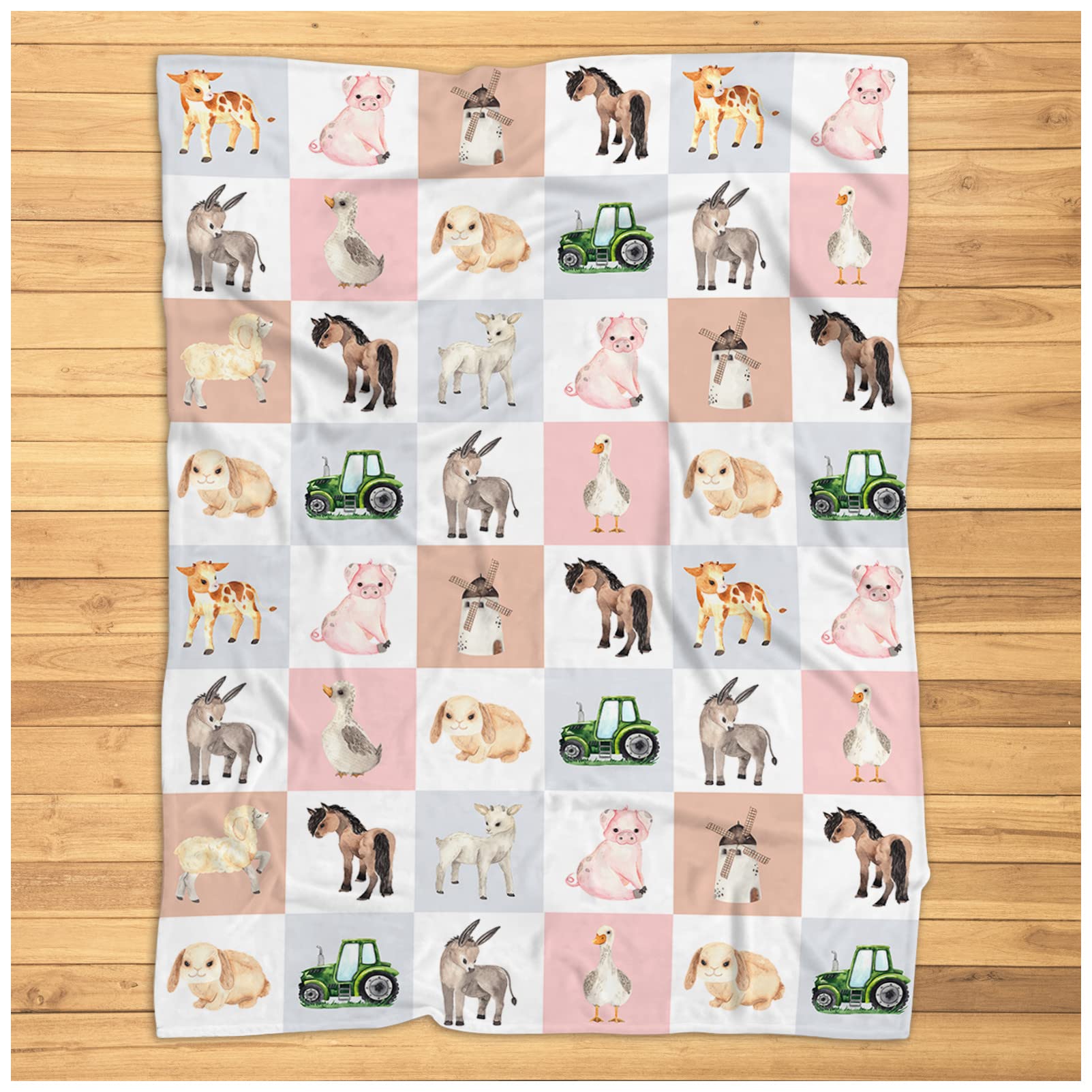 Farm Animals Blanket - Super Soft Plush Nursery Blanket for Baby & Kids with Cute Tractor, Cow, Pig & Duck Designs | Perfect for Cribs, Strollers & Toddler Bedtime