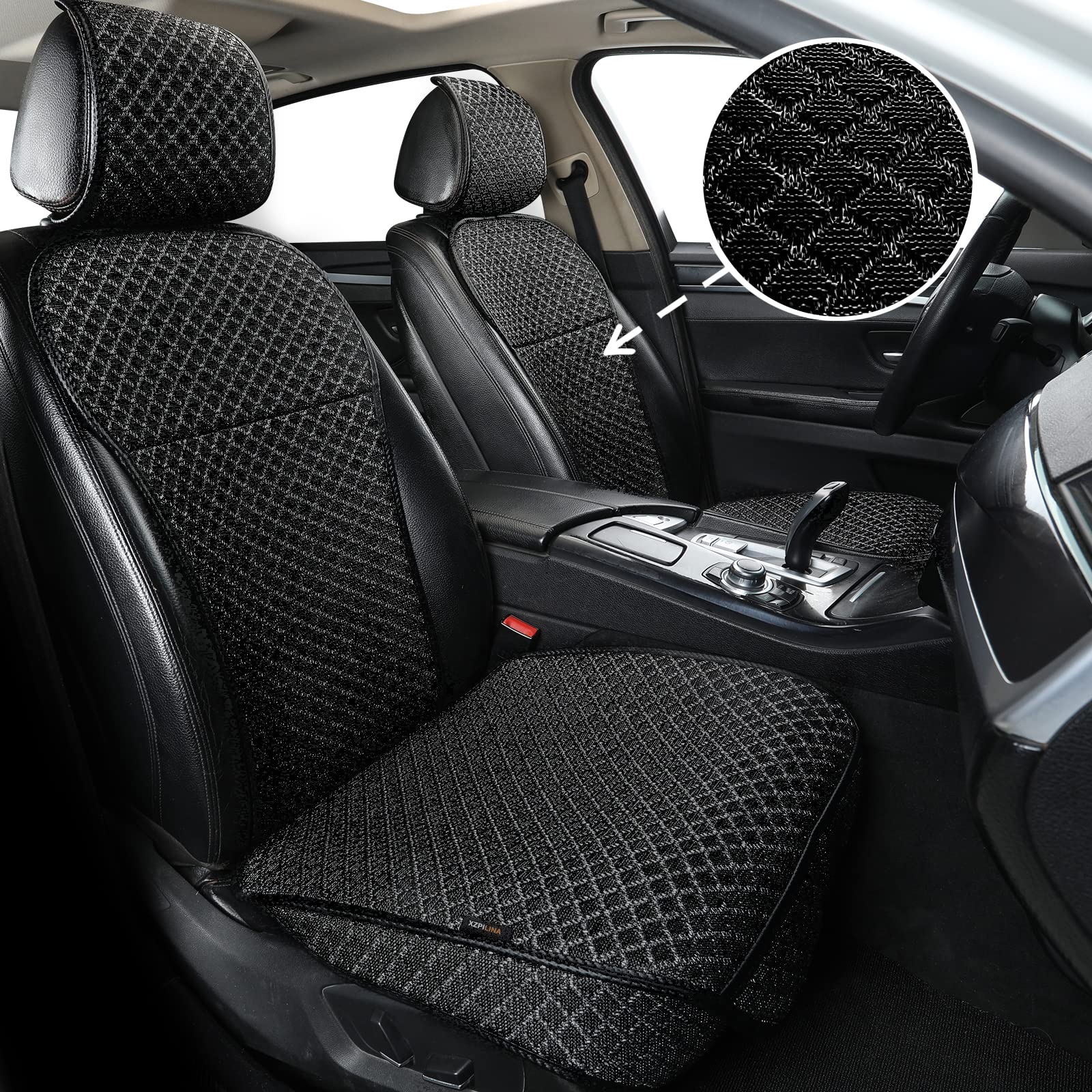 Breathable Universal Car Seat Covers for Front Seats - 2PCs Luxury Airbag-Compatible Seat Protectors | All-Season Comfort & Protection | Perfect for Daily Commute, Road Trips & Long Drives (Black)