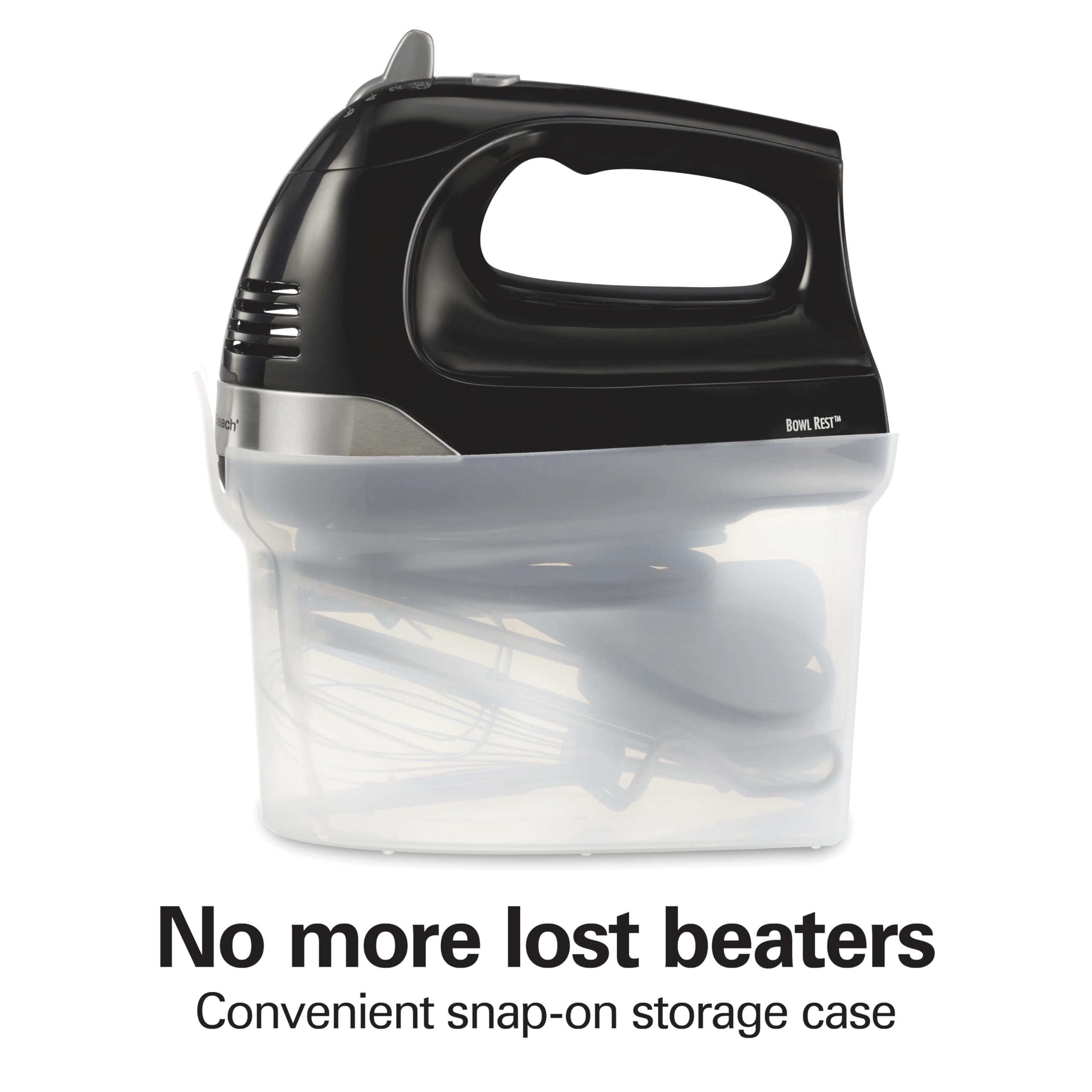 **Hamilton Beach 6-Speed Electric Hand Mixer - 275W Powerful Motor, Includes Whisk, Dough Hooks & Easy-Clean Beaters, Snap-On Storage Case, Black - Perfect for Baking Cakes, Cookies & Mixing Dough**