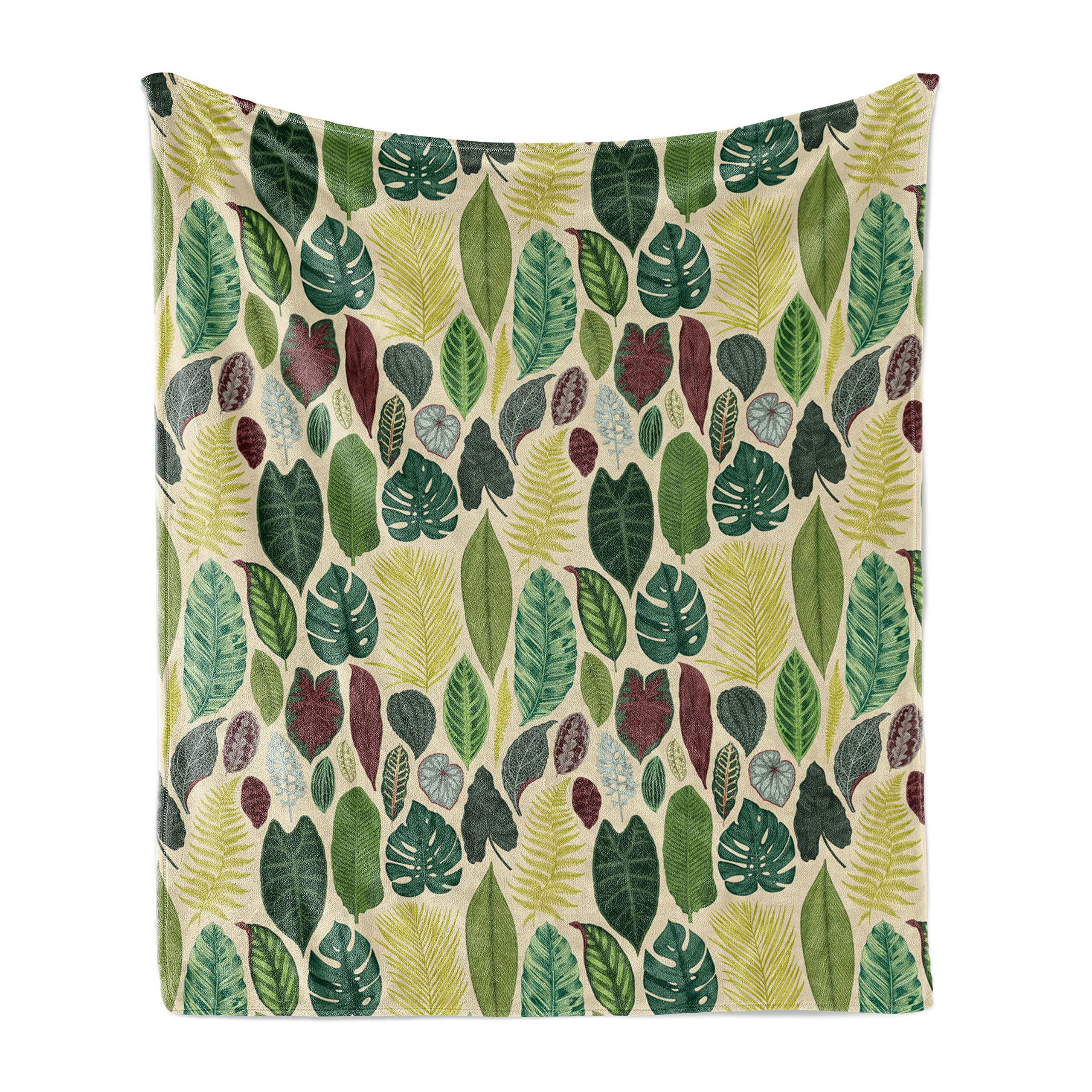 Ambesonne Tropical Throw Blanket - Vintage Nature Leaf Design Flannel Fleece Sofa Cover 70x90 Inches - Soft Cozy Blanket for Couch, Bed, Travel & Outdoor Picnics - Multicolor Decorative Accent