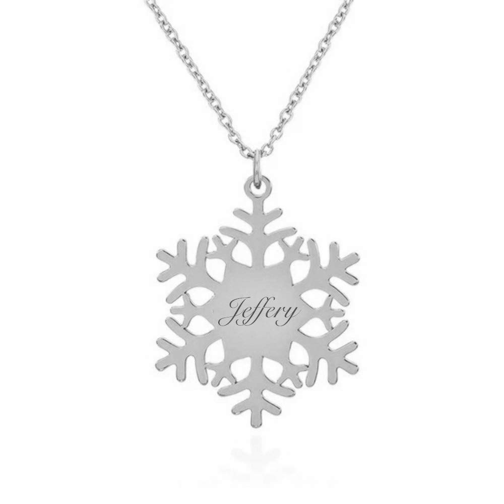 925 Sterling Silver Personalized Snowflake Necklace for Women - Custom Engraved Name, Nickname or Initials - Christmas Gift, Winter Jewelry, Elegant Snow Flower Pendant for Holidays & Special Occasions
