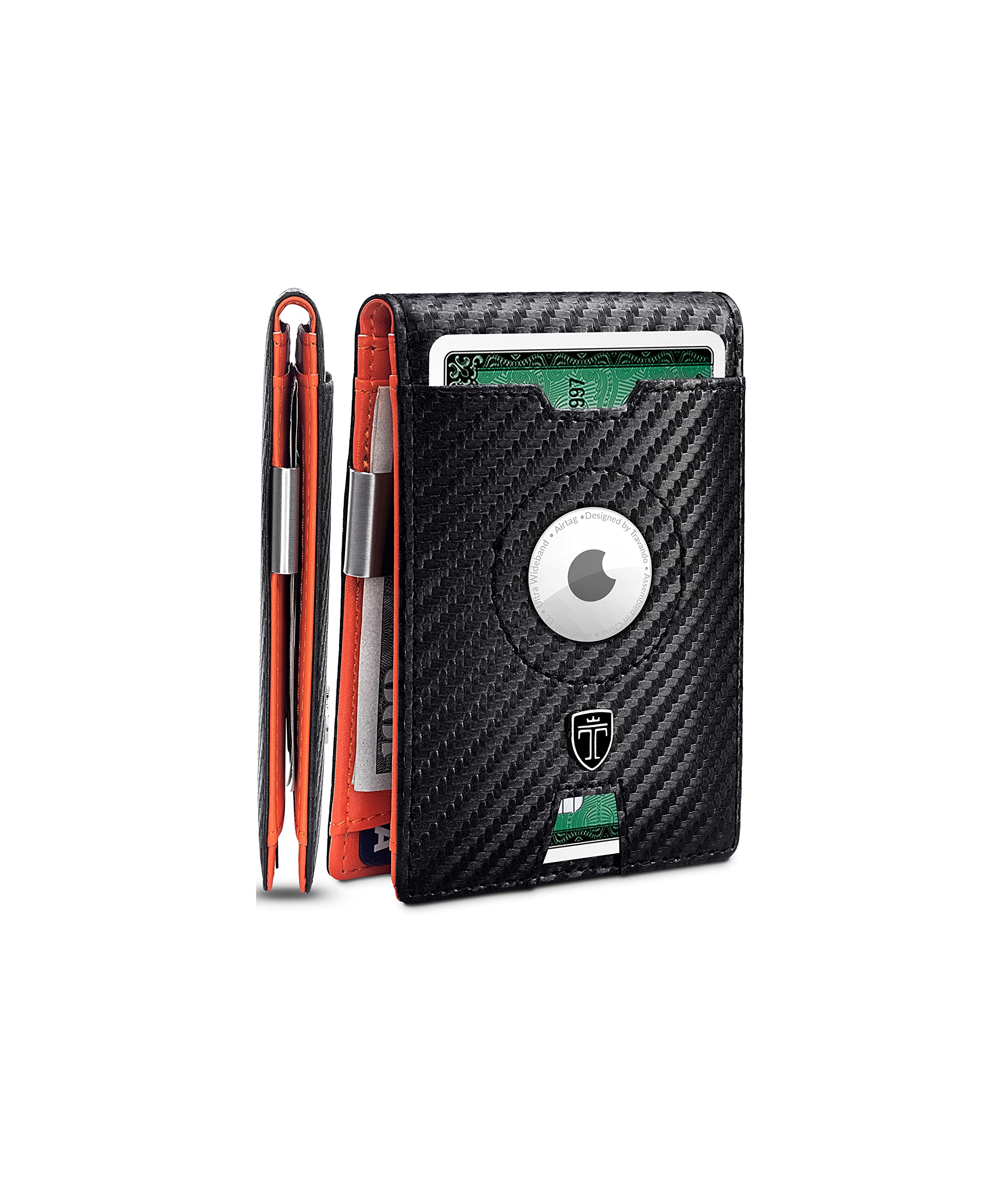 TRAVANDO Men's RFID Blocking Bifold Wallet with Money Clip & AirTag Holder - Slim Card Holder for Credit Cards & Cash - Perfect Gift for Dad, Husband, Boyfriend (Business, Travel, Everyday Carry)