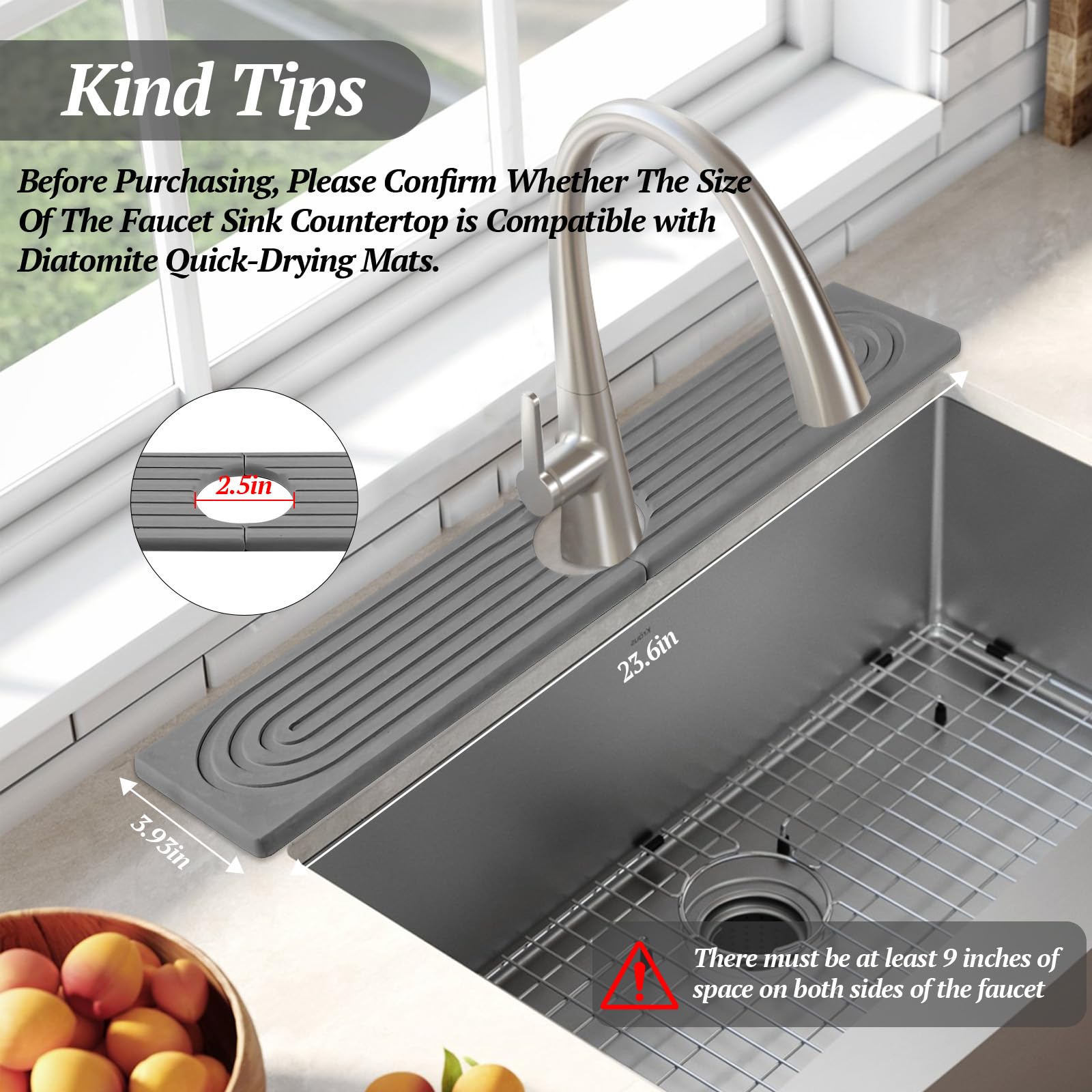 Premium Diatomite Sink Splash Guard & Fast Drying Stone Tray (15.7