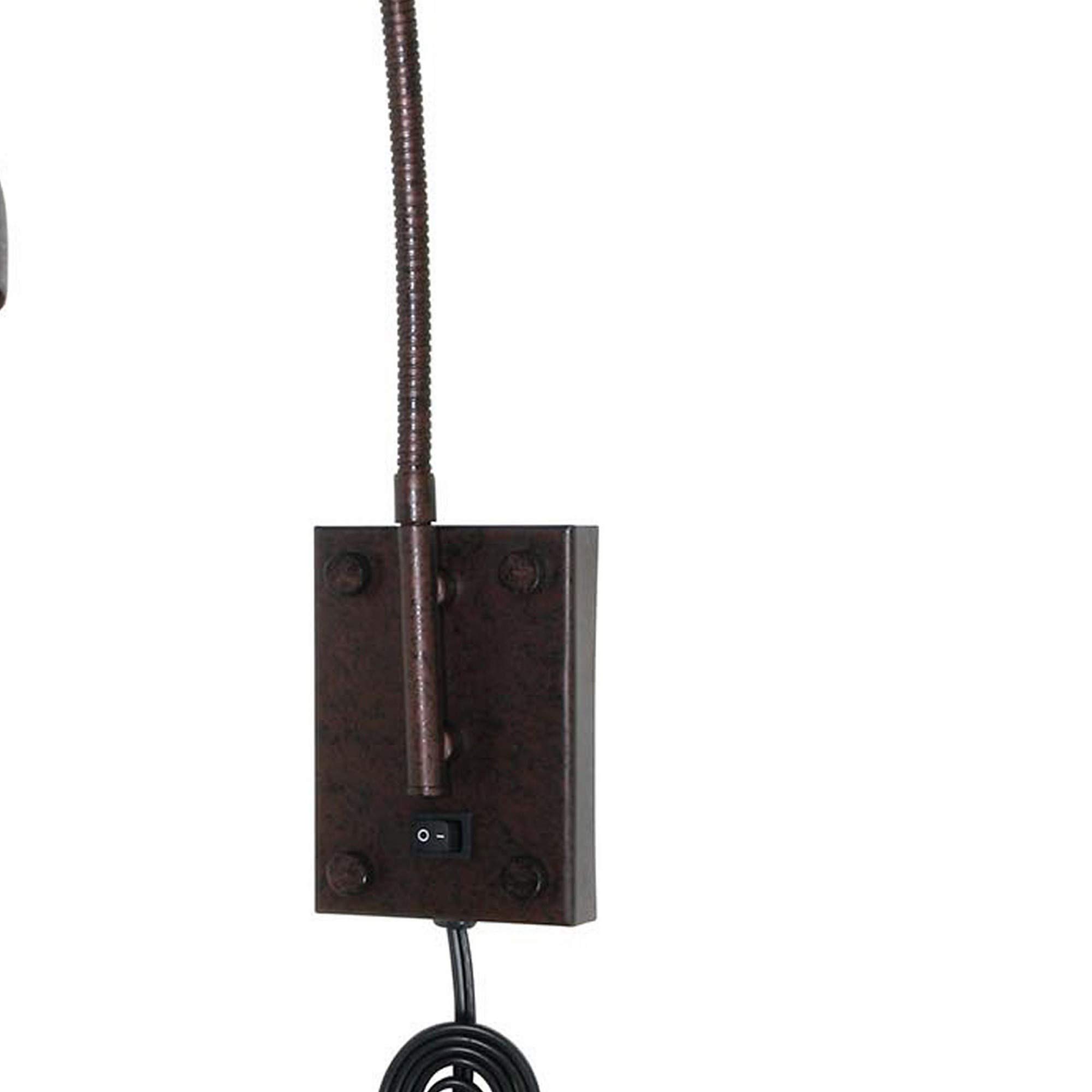 Benjara Bronze Metal Round Wall Reading Lamp with Plug-in Switch - Perfect for Bedroom, Living Room & Study Lighting