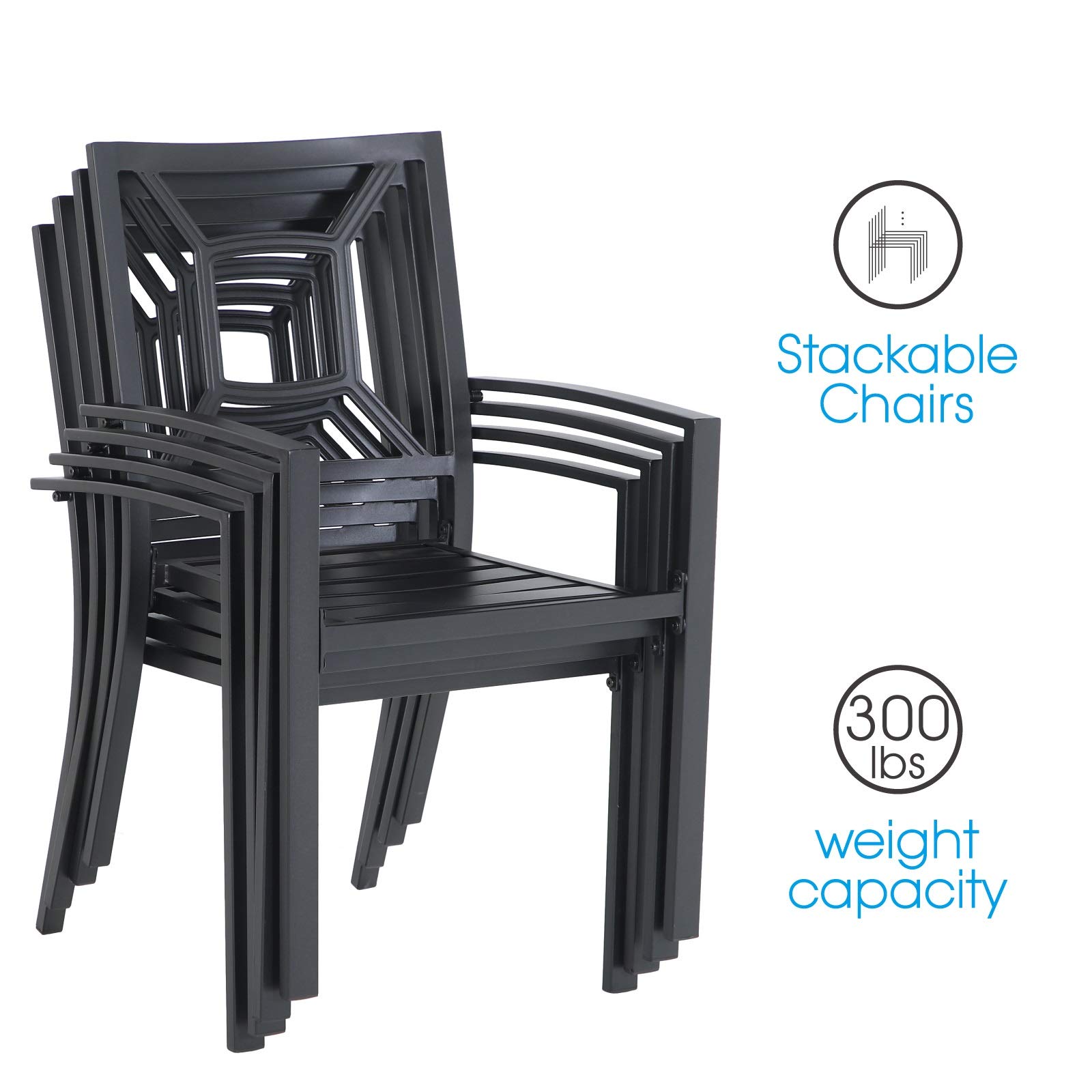 Sophia & William 5-Piece Black Outdoor Patio Dining Set - Round Bistro Table & 4 Stackable Metal Chairs for Garden, Deck, or Backyard | Weather-Resistant Outdoor Furniture