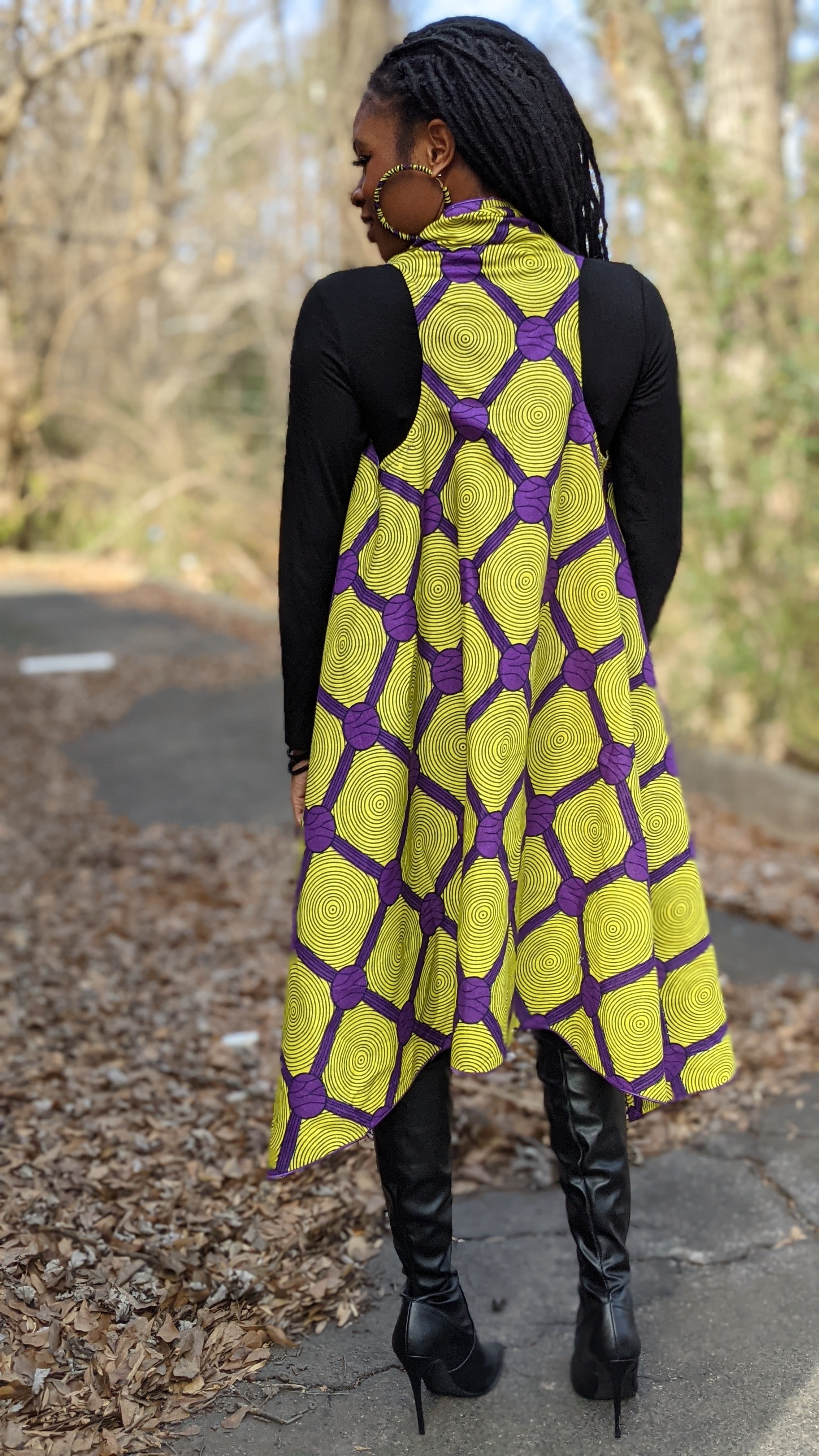 Dupsie's African Print Sleeveless Shawl - Purple, Yellow & Red Ankara Wrap Scarf DPPS3775SH for Women, Perfect for Church, Weddings & Cultural Events