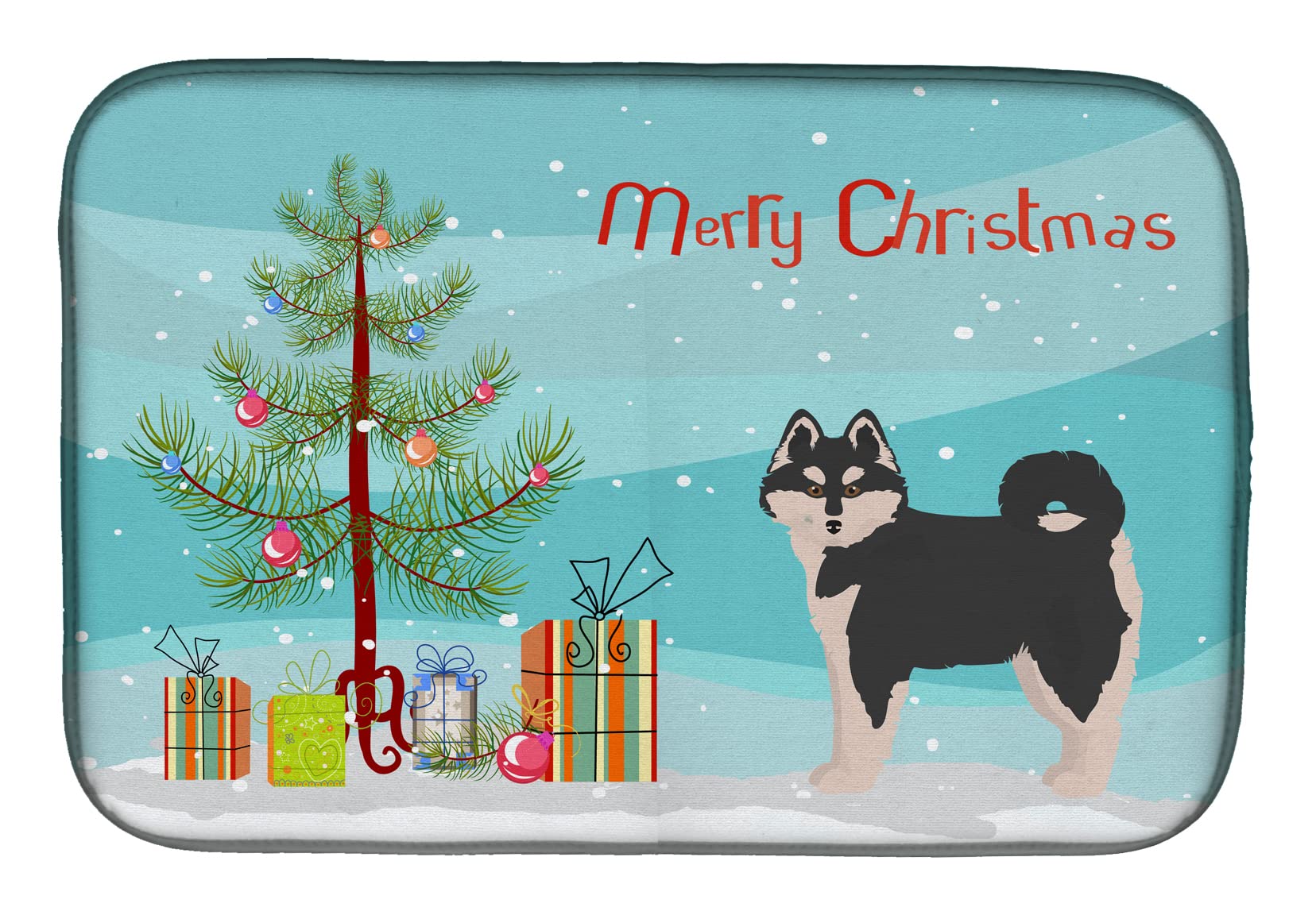 Pomsky Christmas Tree Dish Drying Mat - Absorbent Kitchen Counter Mat for Holiday Decor