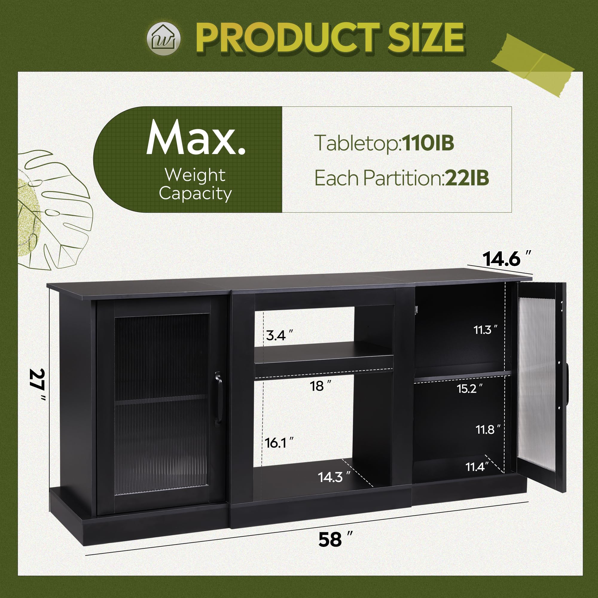 WLIVE Retro TV Stand for 65 Inch TVs - Modern TV Console Cabinet with Storage & Open Shelves - Entertainment Center for Living Room, Bedroom - Black - Perfect for Home Theater Setup & Media Organization