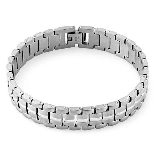 Premium Stainless Steel Ridged Link Bracelet for Men & Women - Adjustable Luxury Jewelry for Everyday Wear, Gifts & Special Occasions