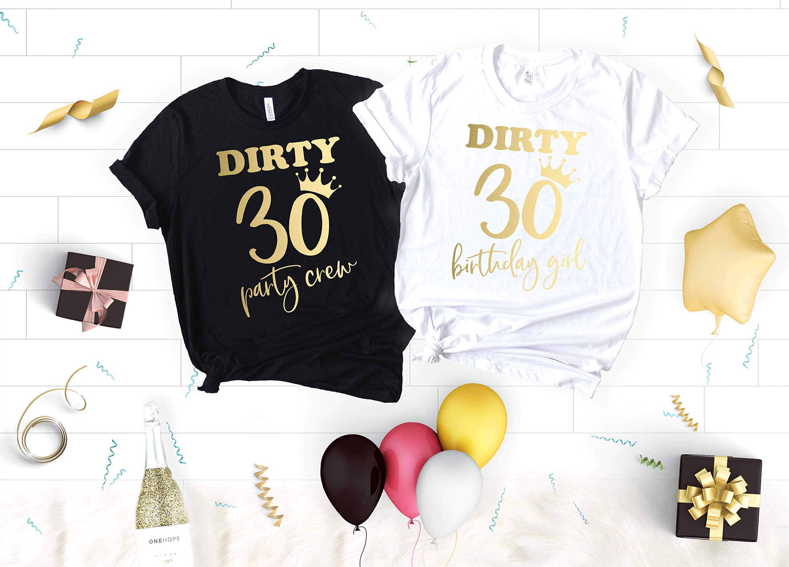 Funny 30th Birthday Shirts for Women - Dirty 30 Birthday Queen & Party Squad Tees - Soft Crew Neck & V-Neck T-Shirts for Birthday Girl - Perfect for Birthday Parties, Girls Night Out & Celebrations