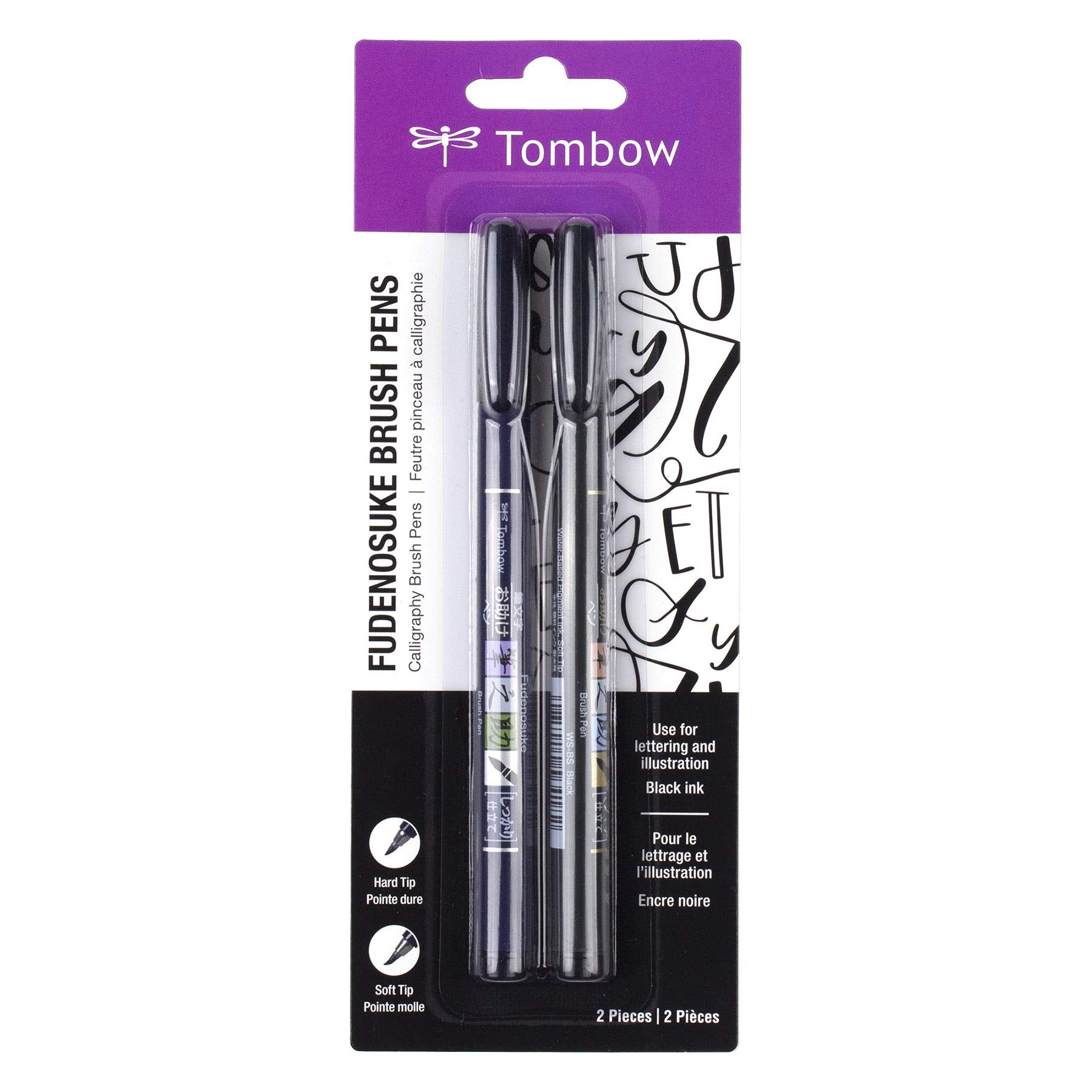 Tombow 62038 Fudenosuke Brush Pen Set - 2 Pack with Soft & Hard Tips for Calligraphy, Hand Lettering, Sketching & Art Projects - Perfect for Beginners and Professionals