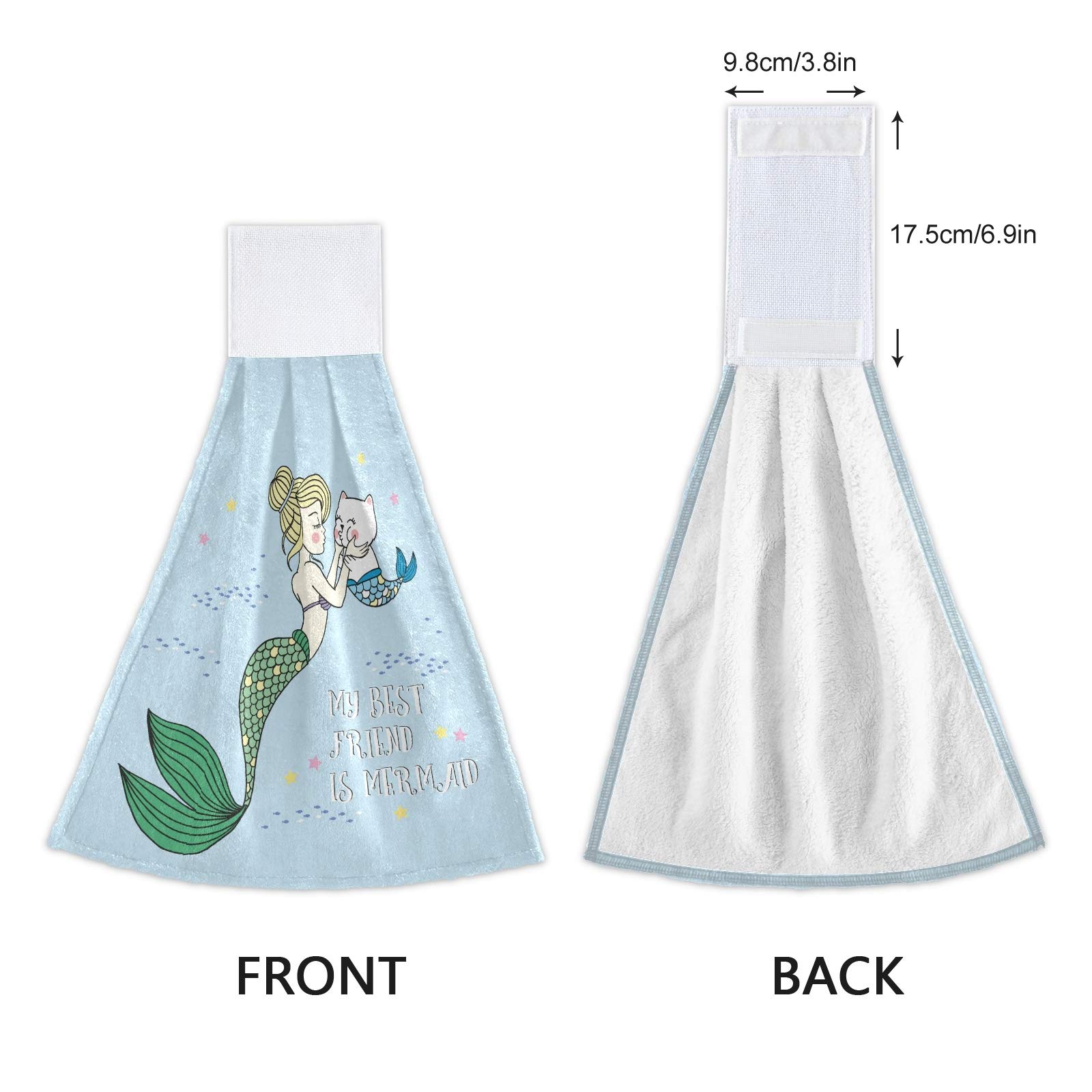 Mermaid Kiss Cat Hanging Hand Towels Set of 2 - Soft Microfiber Kitchen Towels with Loops, Absorbent Dish Cloths & Fingertip Towels for Bathroom, Stove - Cute Summer Decor for Home & Kitchen