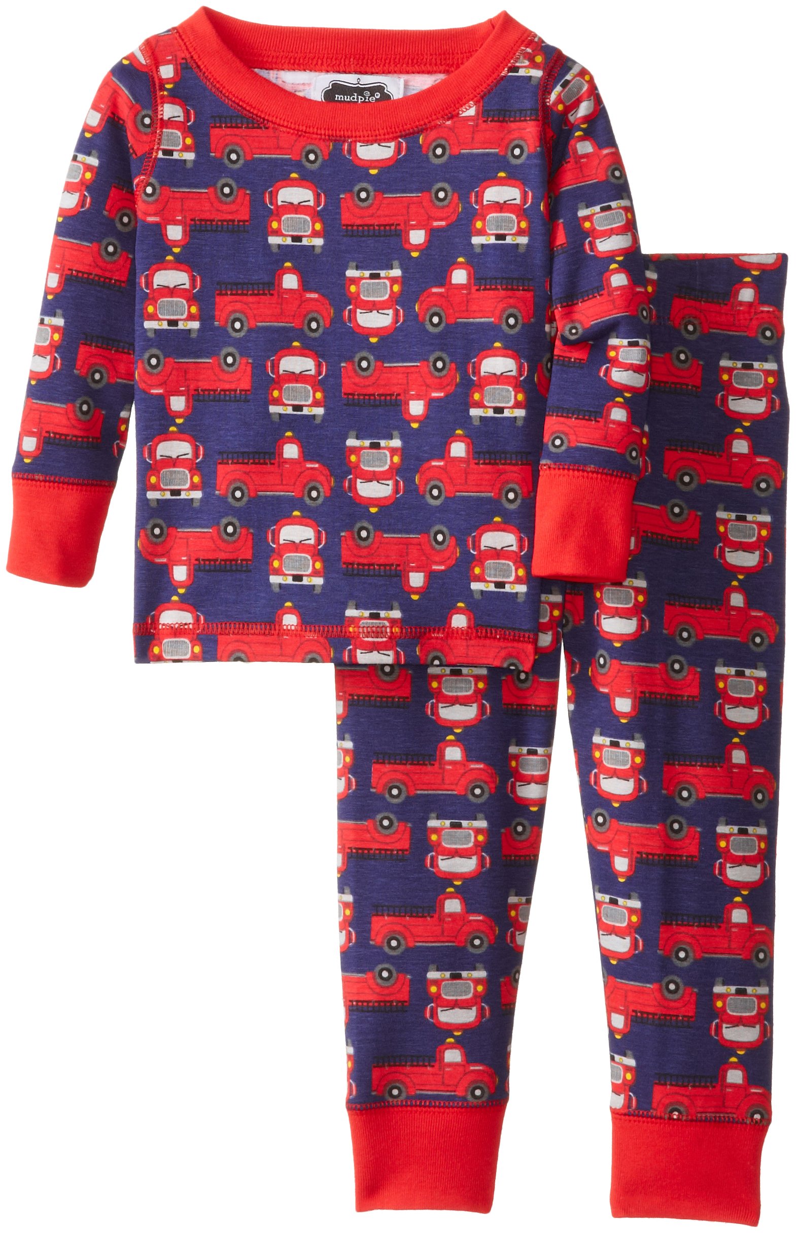 Mud Pie Baby Boys' Firetruck Lounge Set - Soft Cotton Pajama Set with Matching Robe - Perfect for Playtime, Bedtime & Special Occasions