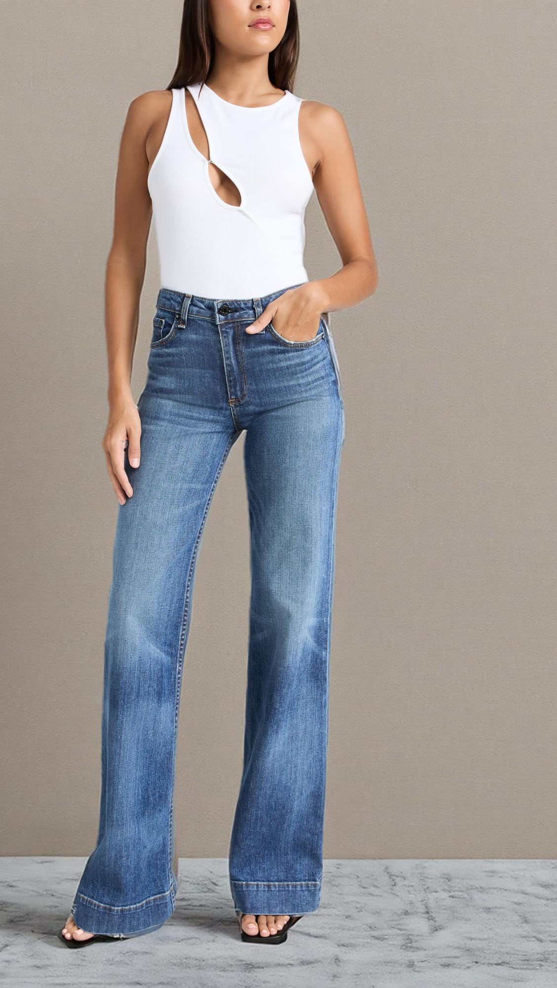 Women's Juniper Wide Leg Jeans - High Waist Stretch Denim Pants for Casual & Office Wear | Comfortable Trendy Plus Size Jeans for Everyday Outfits