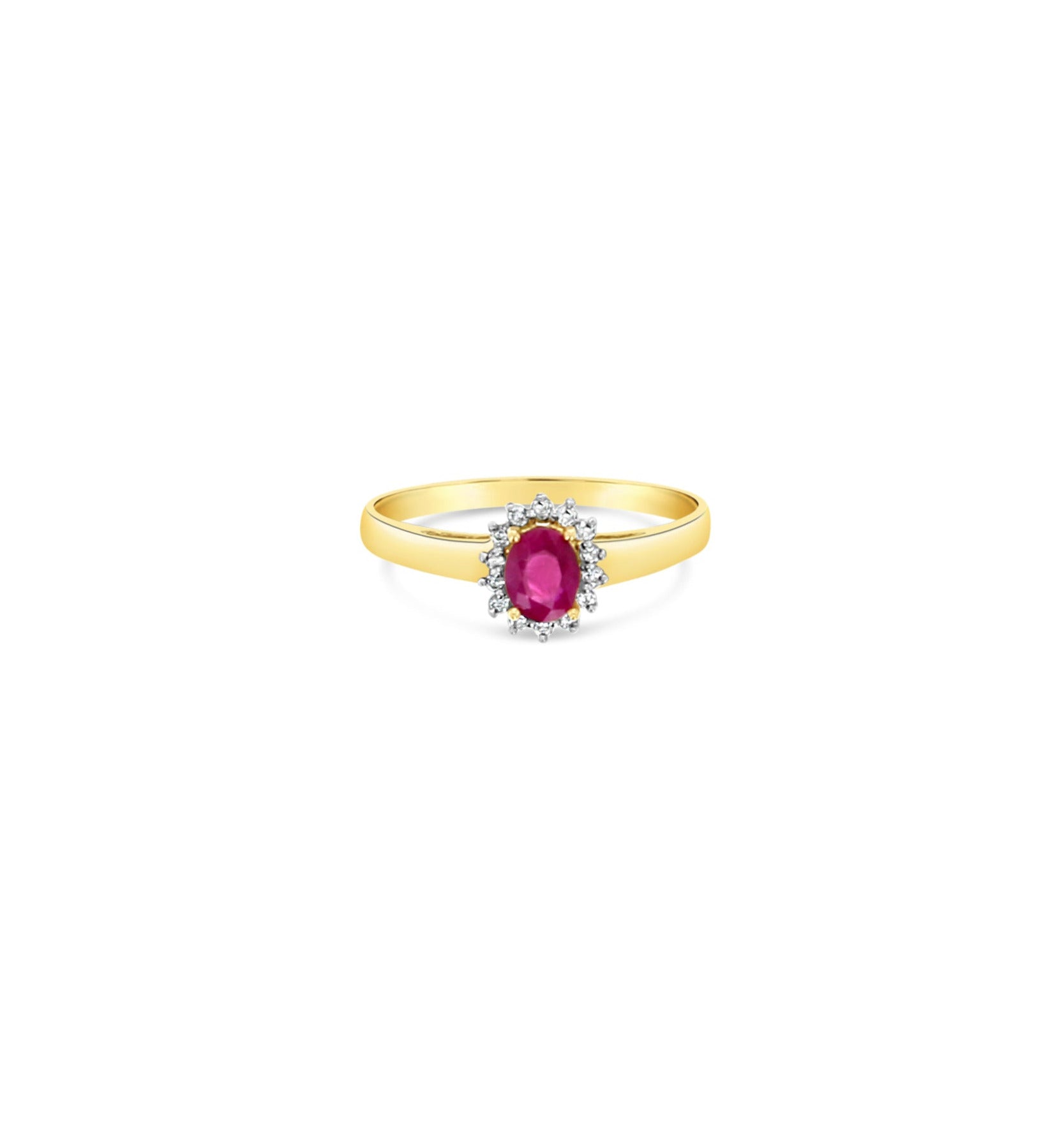 0.60cttw Diamond Ruby Halo Ring in 14K Yellow Gold - Elegant Engagement, Anniversary & Wedding Jewelry Gift for Women