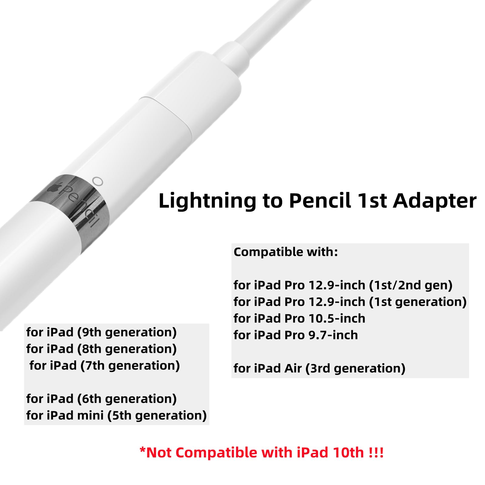 COOYA 2-Pack Apple Pencil 1st Generation Charger Adapter Replacement - Compatible with iPad Pro/Air - Lightning Connector for Easy Charging | Perfect for Artists, Students & Professionals On-The-Go