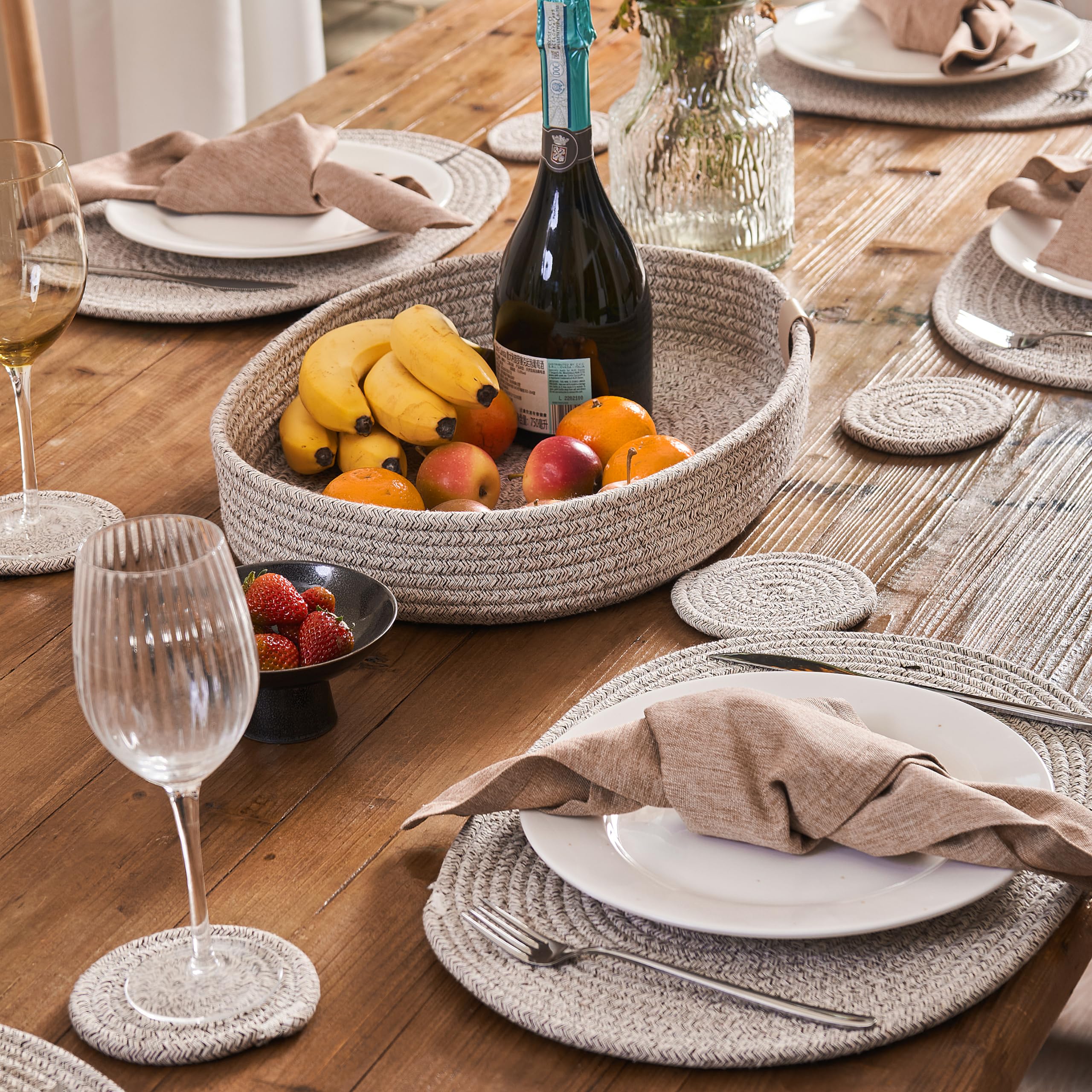 6-Piece Oval Placemats Set - Handwoven Boho Farmhouse Table Mats for Dining & Kitchen Decor | Washable, Rustic Table Accessories (Brown Mixed) | Perfect for Dinner Parties, Family Gatherings & Everyday Meals