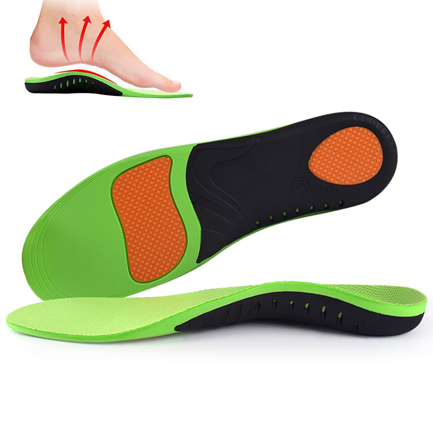**Orthotic Arch Support Insoles for Flat Feet & High Arches - Gel Plantar Inserts for Pain Relief - Doctor Recommended for Men, Women & Kids (Green, Large) - Perfect for Running, Walking & Standing All Day**