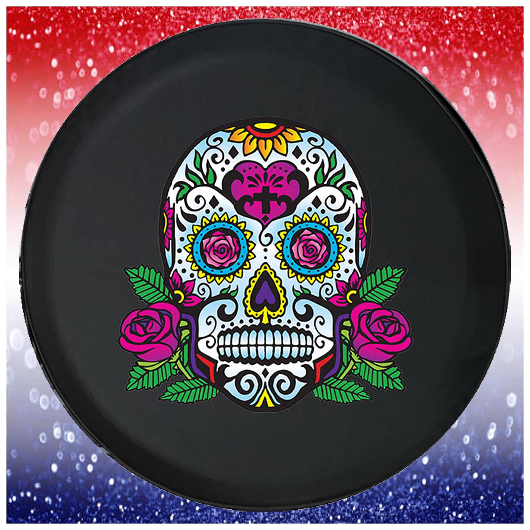Colorful Sugar Skull Spare Tire Cover for Trailers, Trucks, SUVs & RVs - 29 Inch Black Wheel Protector - Perfect for Camping, Road Trips & Off-Road Adventures
