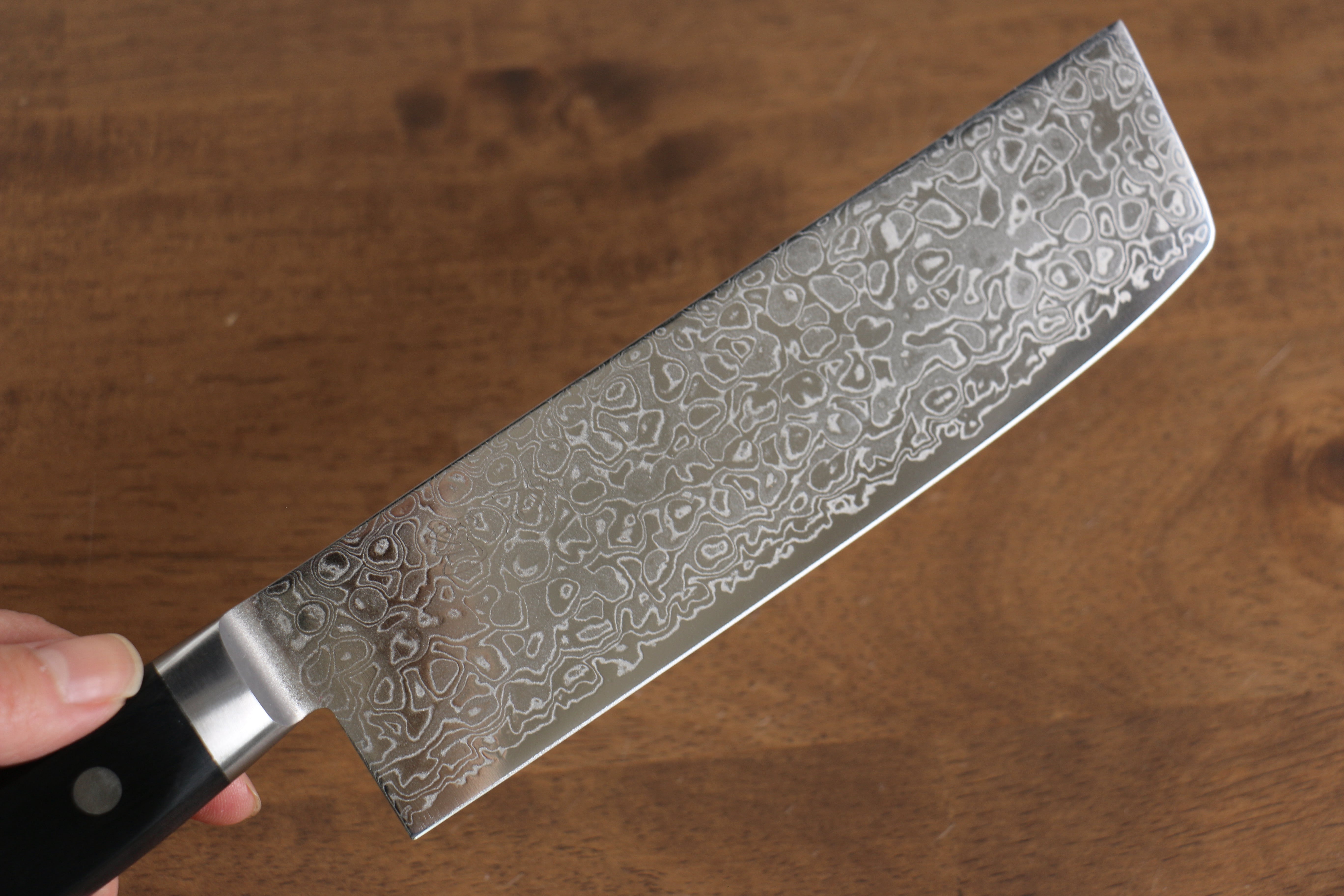 Premium AUS10 Damascus Nakiri Knife 170mm - Mirrored Finish, Black Pakkawood Handle - Japanese Kitchen Knife for Professional Chefs & Home Cooking - Perfect for Slicing Vegetables, Herbs & Boneless Meat
