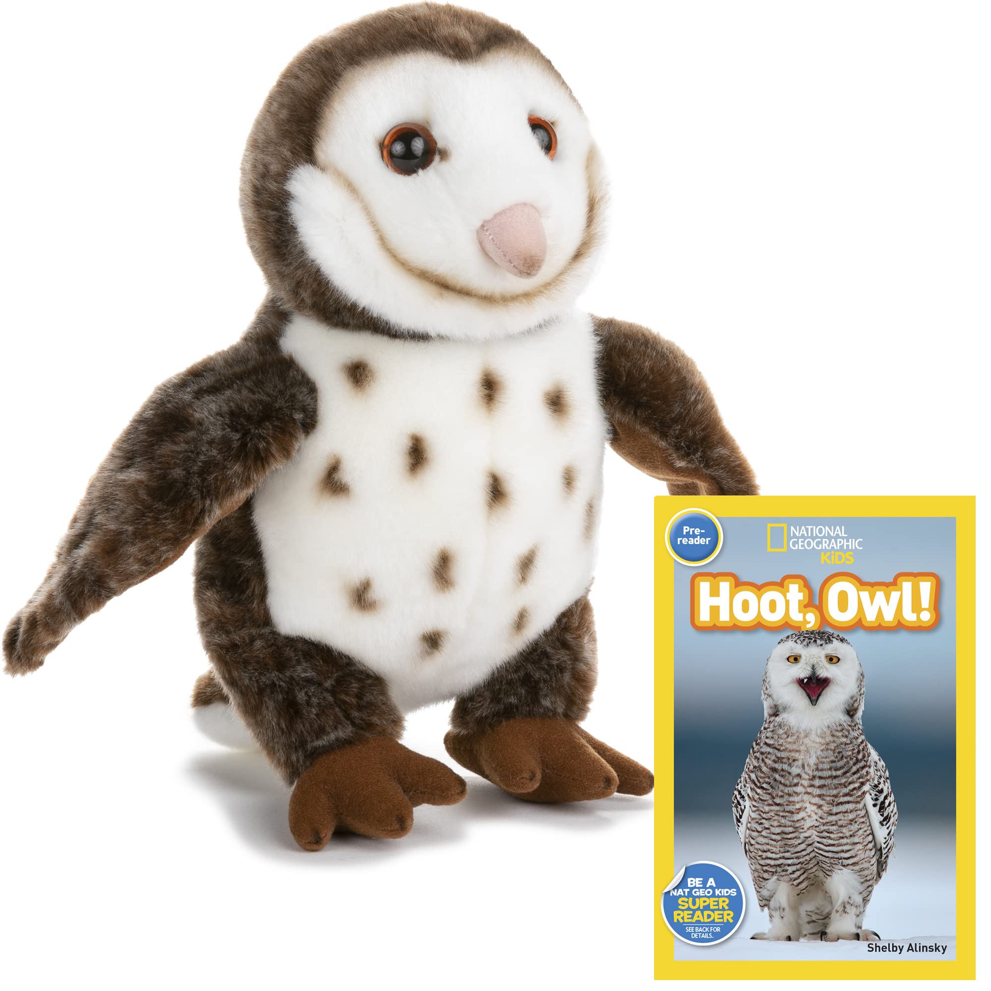 11 Inch Plush Barn Owl Stuffed Animal Toy with National Geographic Kids Book - Soft Wildlife Educational Gift for Children, Perfect for Bedtime Cuddles & Early Learning
