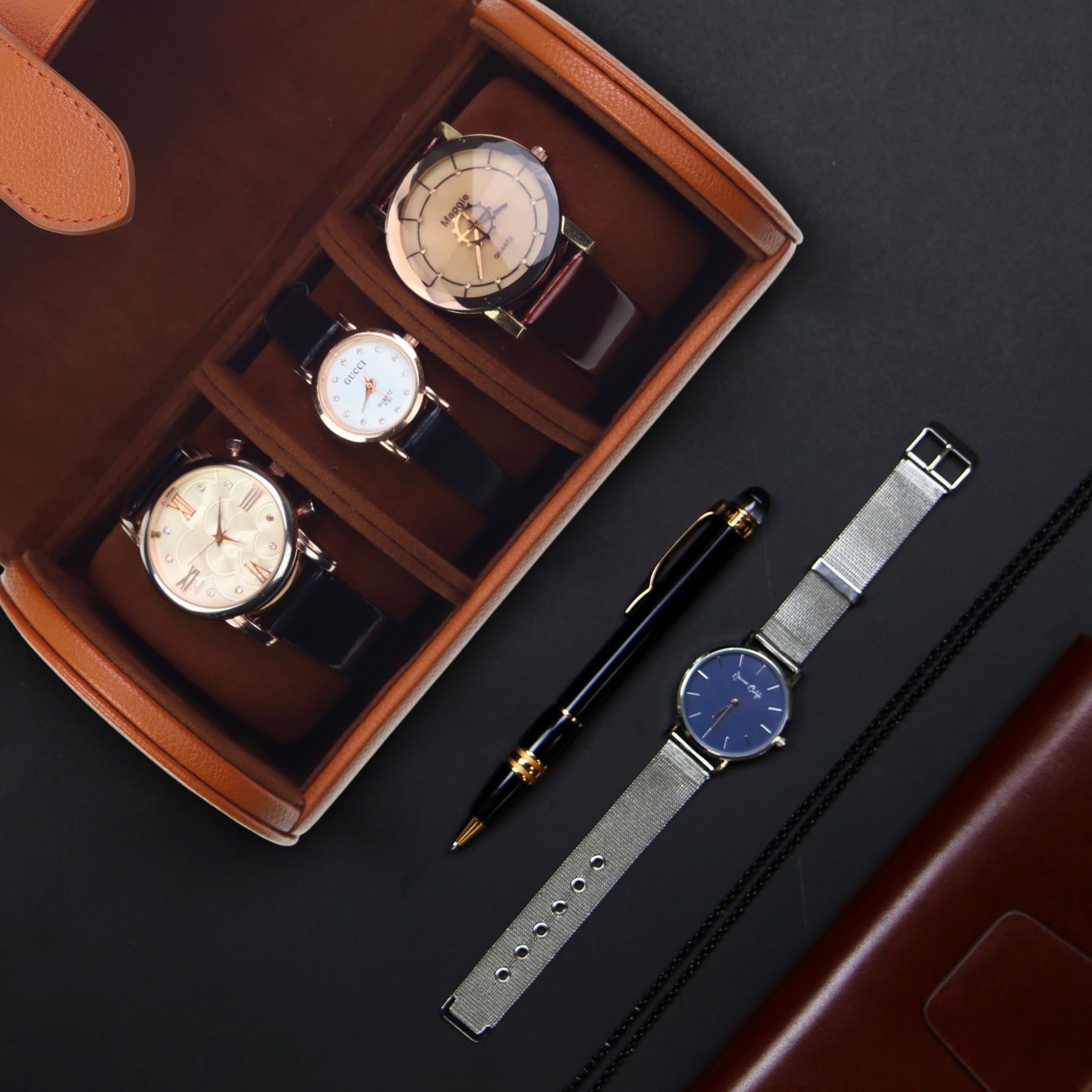 Luxury Executive Men's Watches & Bracelet Jewelry Box Organizer - Premium Cinnamon Wood Watch Case for Business Gifts & Travel Storage