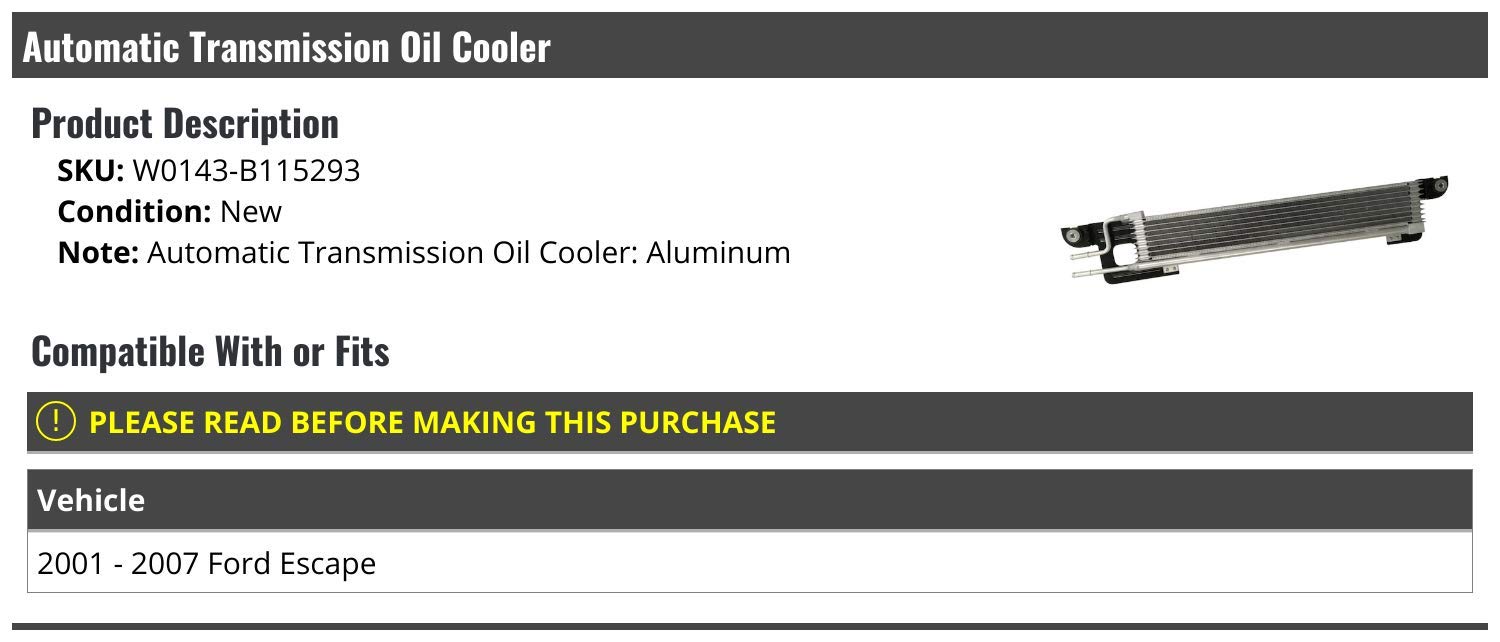 High Performance Aluminum Automatic Transmission Oil Cooler for 2001-2007 Ford Escape - Improves Cooling & Extends Transmission Life - Perfect for Towing, Off-Roading & Hot Climate Driving