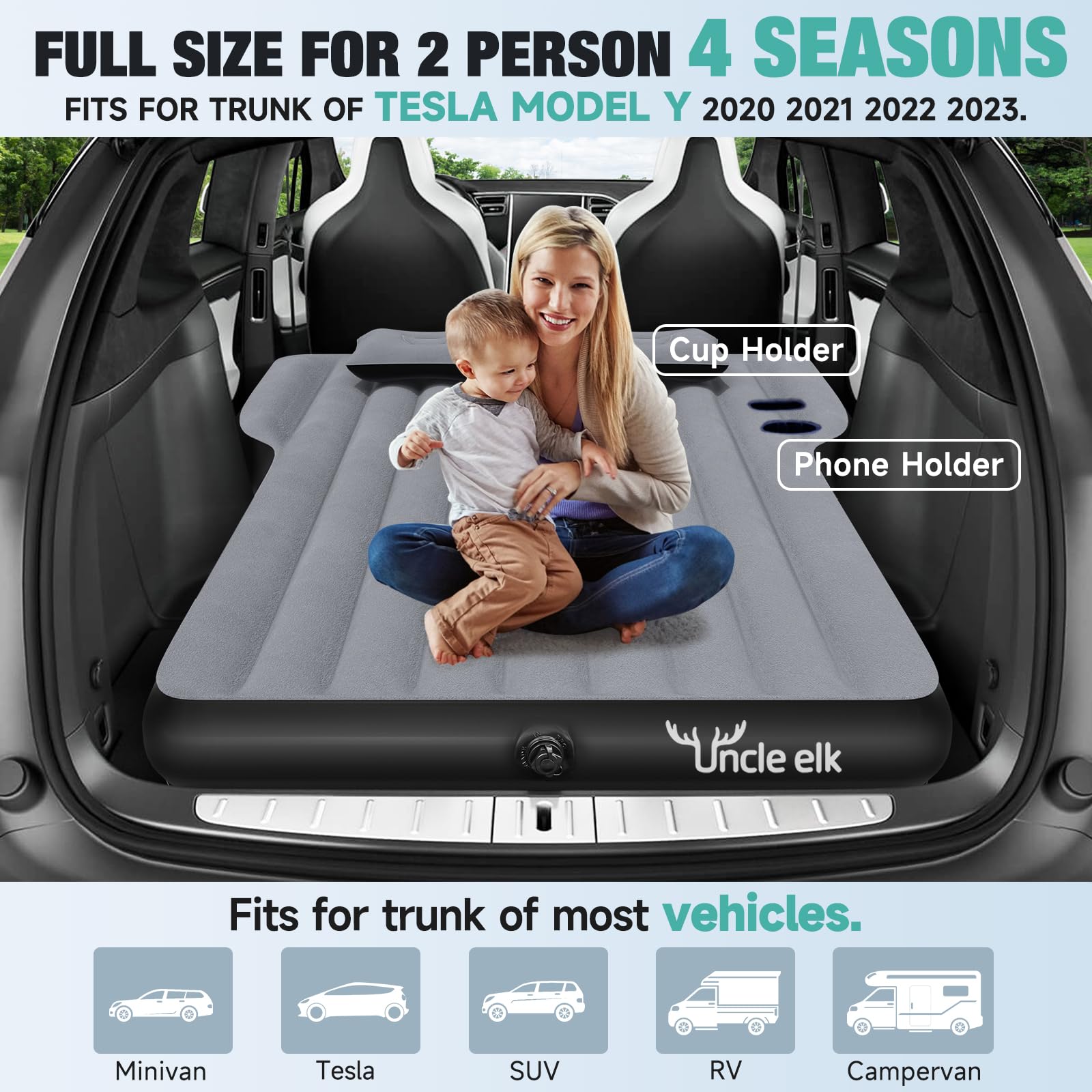 Tesla Model Y Air Mattress - Portable Inflatable SUV Camping Mattress with Built-in Pump & Storage Bag | Foldable Travel Bed for Tesla Model Y & SUVs | Perfect for Road Trips, Camping & Outdoor Adventures (Grey)