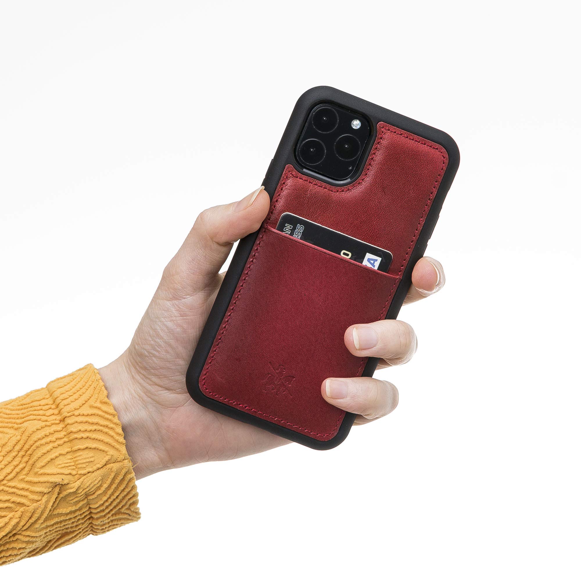 Venito Capri Leather Wallet Case for iPhone 11 Pro (5.8 inch) - RFID Blocking Credit Card Holder with Padded Back Cover - Premium Burn Red Leather Phone Case - Perfect for Travel, Shopping & Daily Use