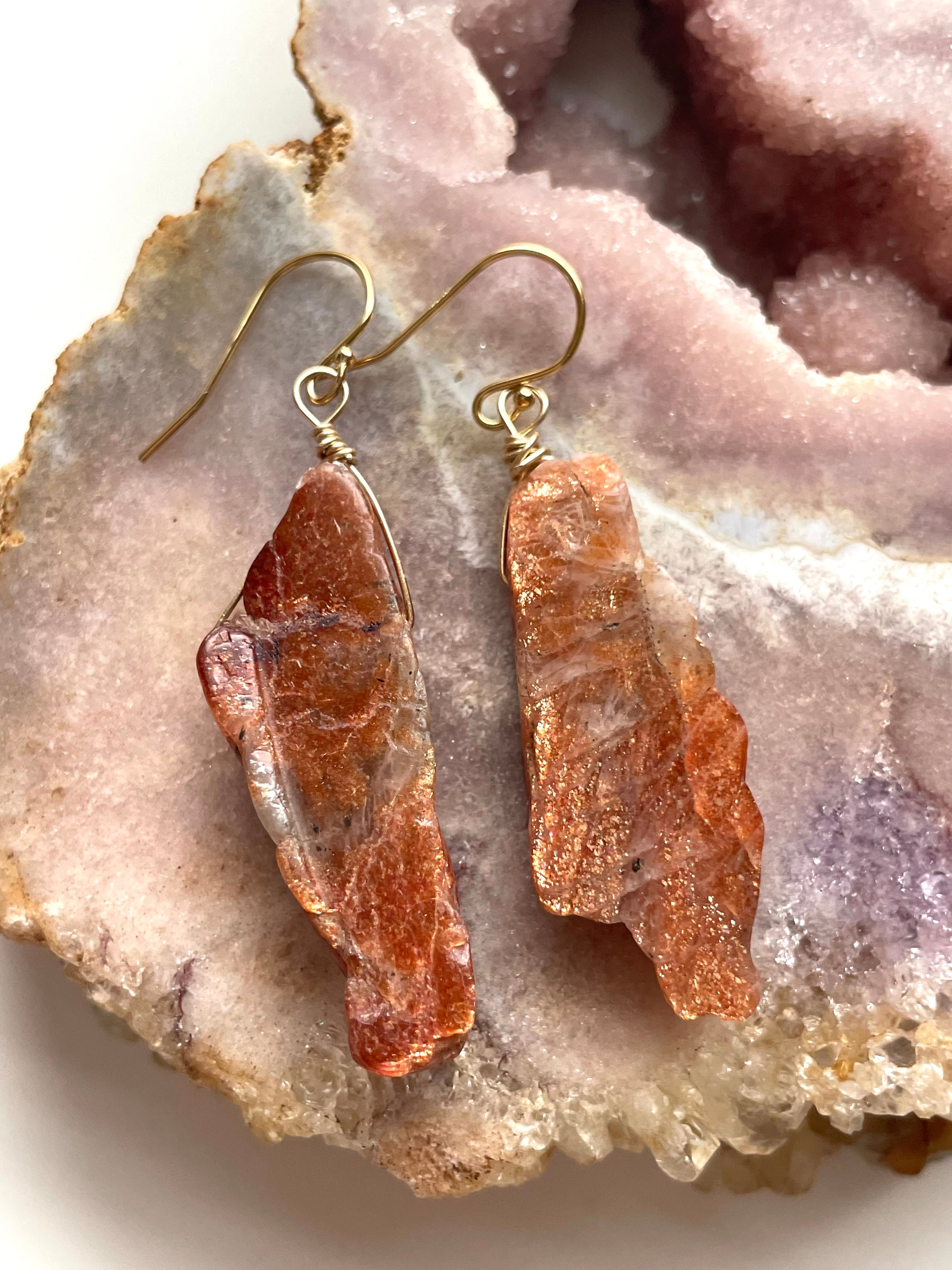 Orange Sunstone Gold Filled Statement Crystal Gemstone Earrings for Women | Elegant Dangle Drop Earrings for Party, Wedding & Special Occasions