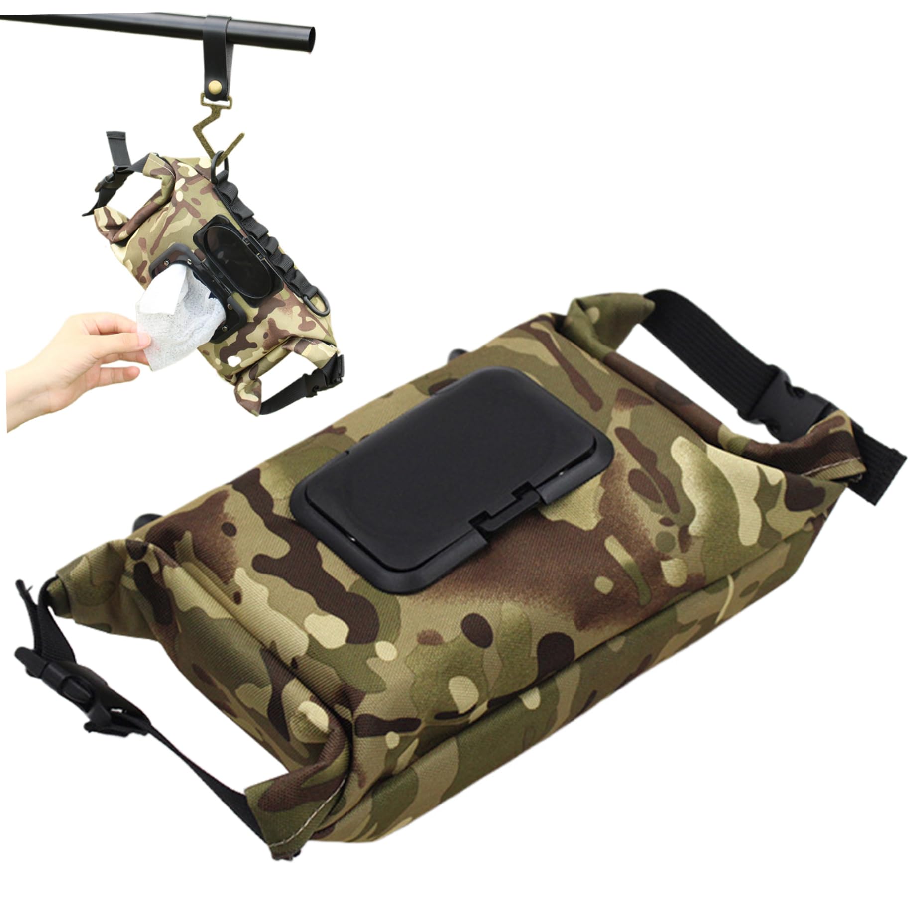 Waterproof Canvas Camping Wipes Dispenser with Press Lid - Portable Refillable Hanging Toilet Paper Case for Outdoor Adventures, Hiking, Travel & Emergency Kits (Camouflage) | Ideal for Camping, Backpacking, Road Trips & Survival Gear