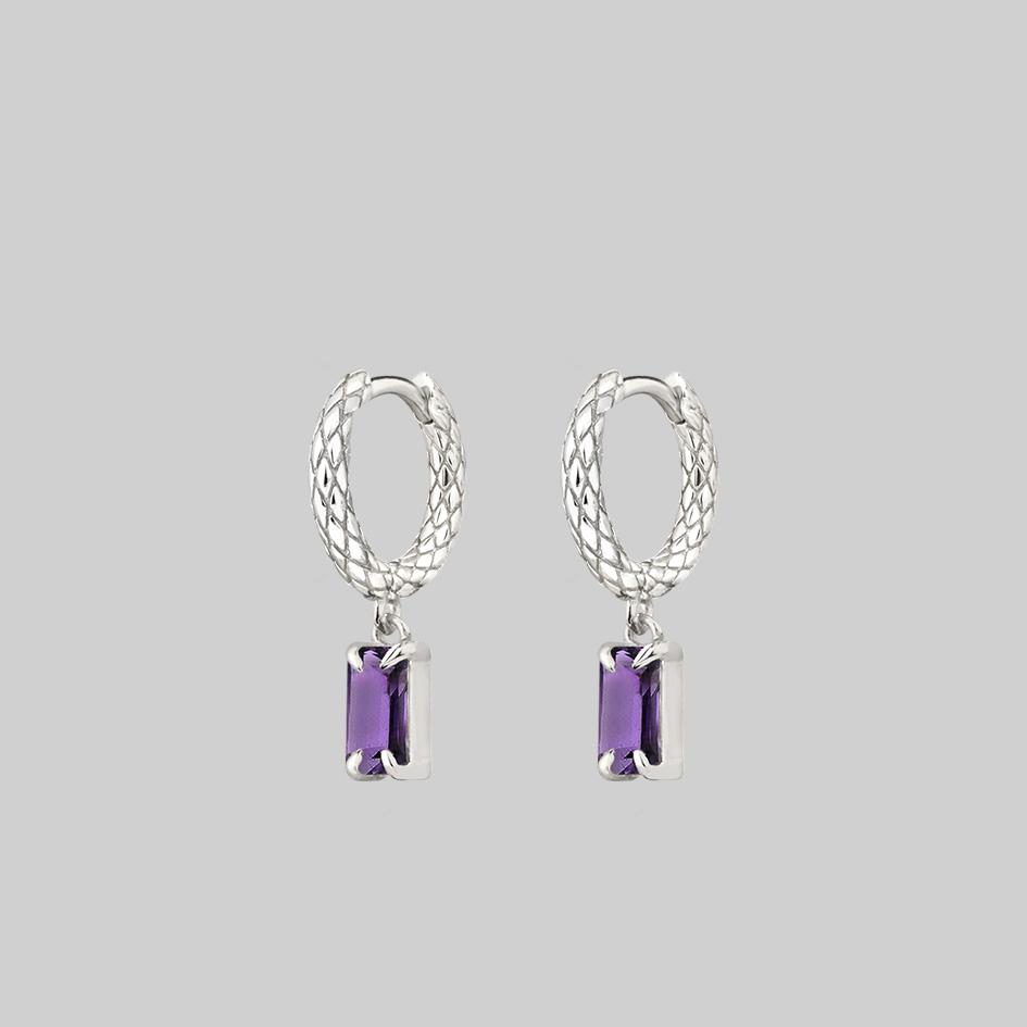 NYMPH Sterling Silver Amethyst Rectangle Dangle Hoop Earrings for Women | Elegant Jewelry Gift for Birthday, Anniversary & Special Occasions