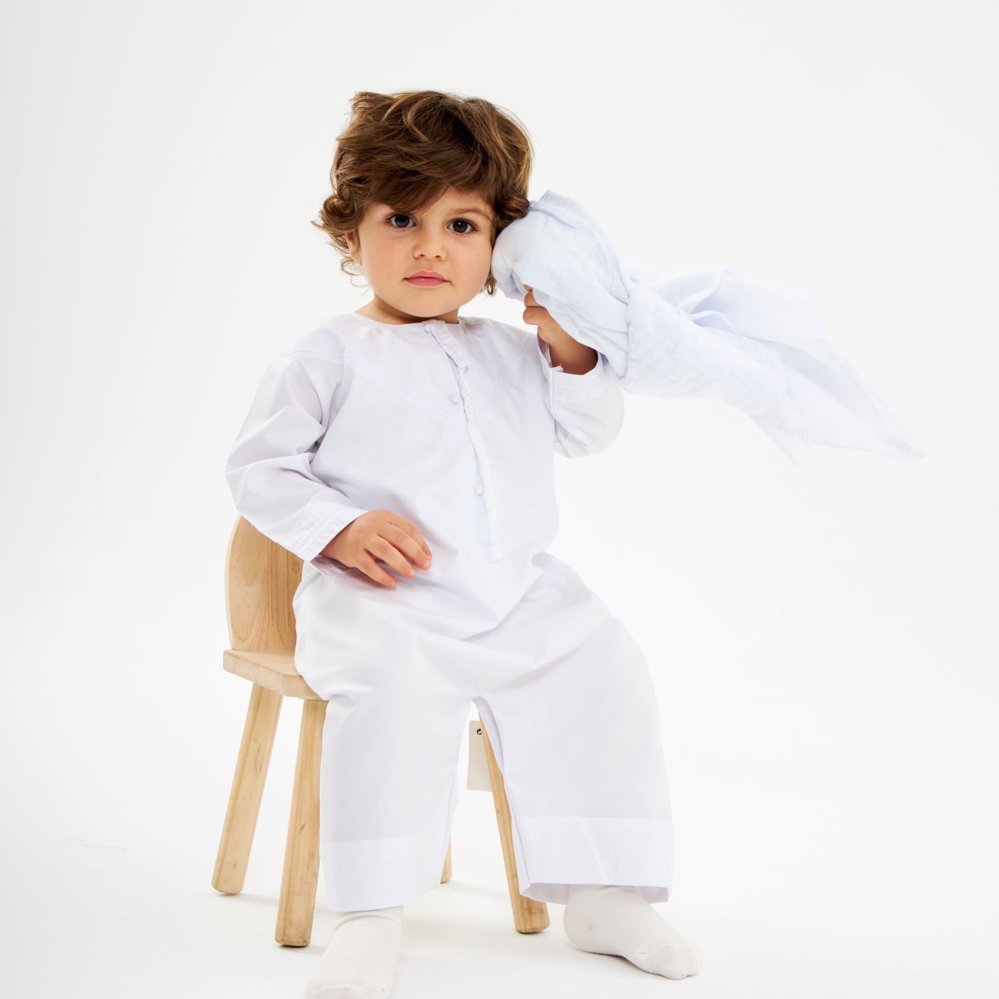 White Emirati Kandora for Babies - Traditional Arabic Dress for Boys & Girls - Perfect for Eid, Weddings & Cultural Celebrations
