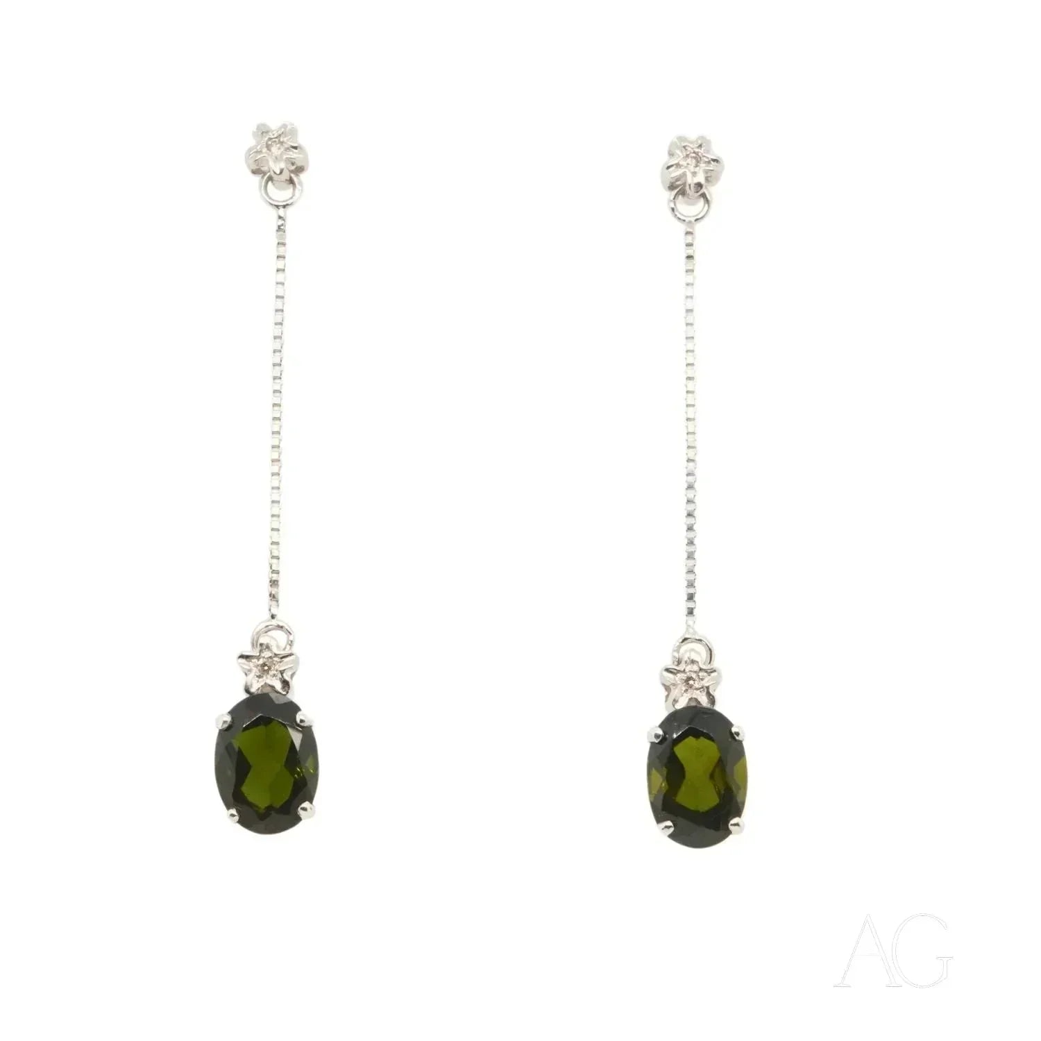 18k White Gold Green Tourmaline Earrings for Women - Elegant Gemstone Jewelry for Parties, Weddings & Special Occasions