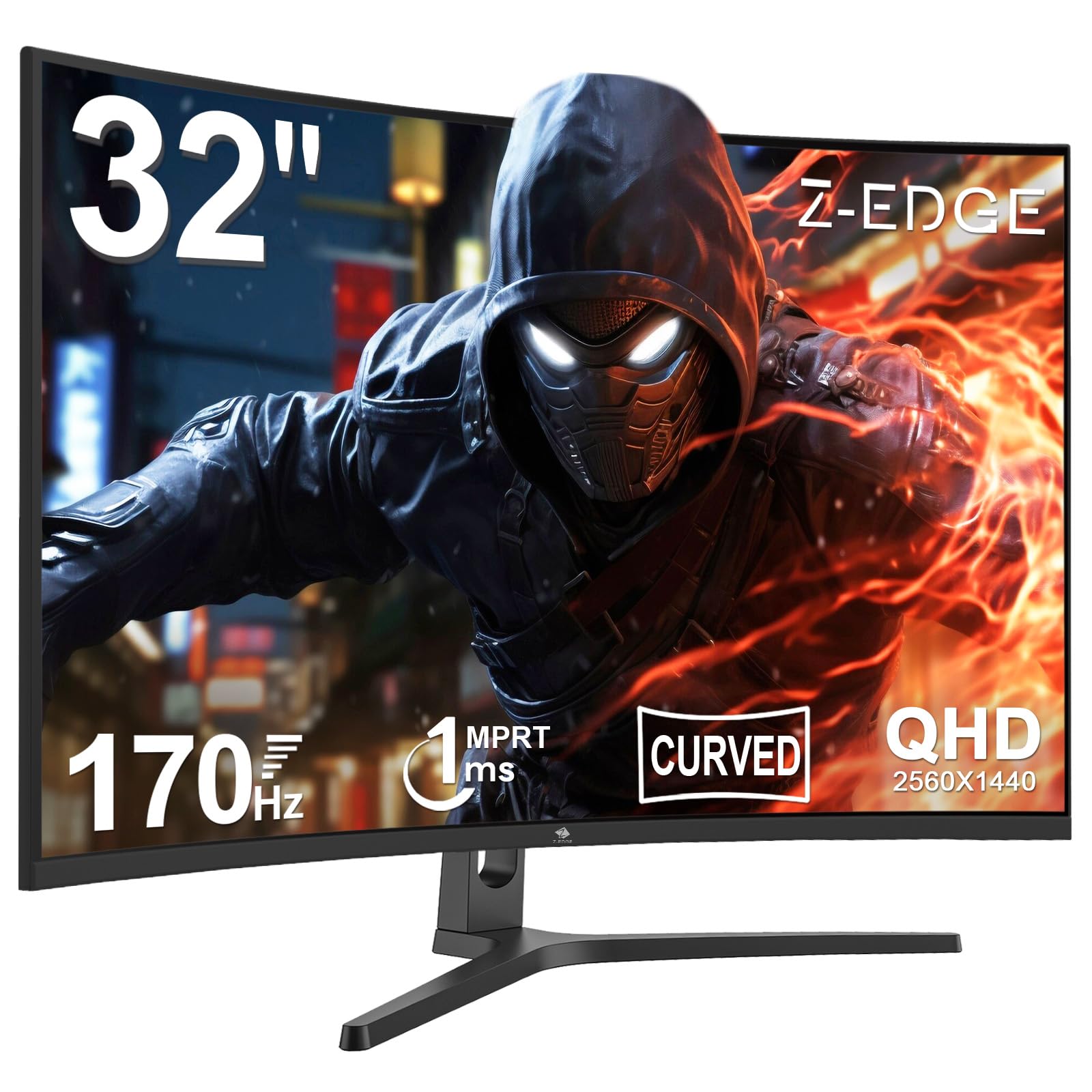 Z-Edge 32 Inch Curved Gaming Monitor - QHD 2K 2560x1440, 170Hz/144Hz, 1ms Response, AMD FreeSync Premium, Frameless LED Display with DisplayPort & HDMI - Perfect for Competitive Gaming and Home Office Setup