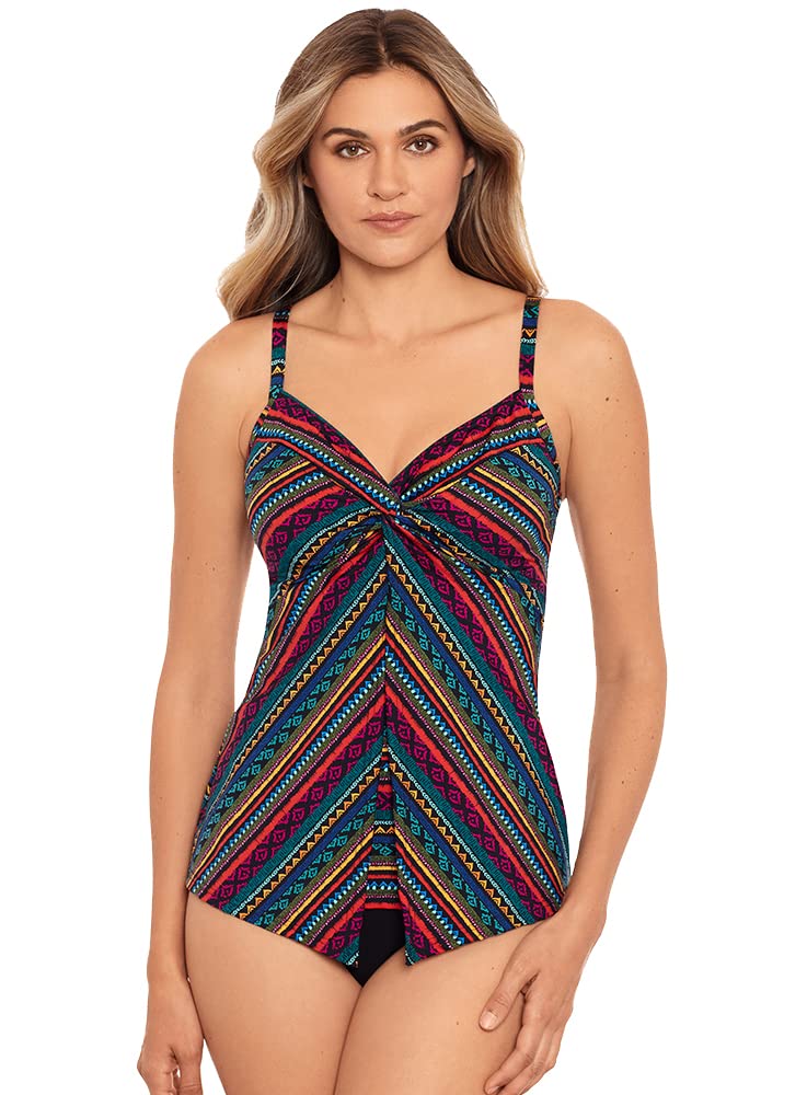 Miraclesuit Women's Love Knot Sweetheart Neckline Underwire Bra Tankini Top - Flattering Swimwear for Beach, Pool & Vacation