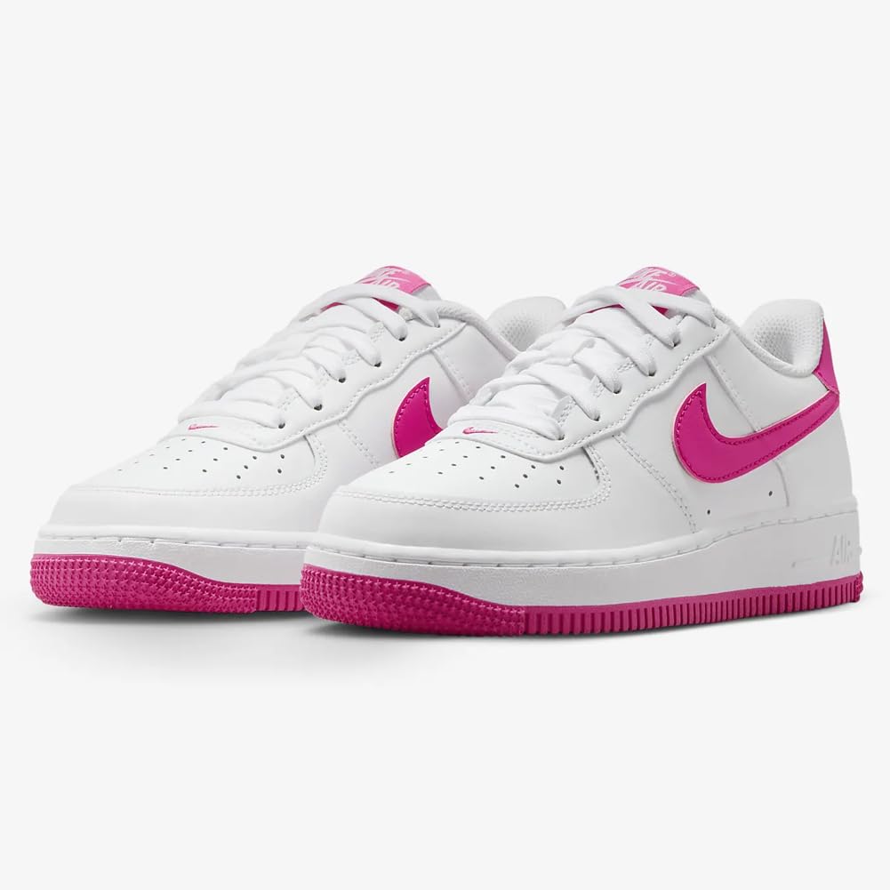 Nike Air Force 1 Big Kids' Shoes - White/Laser Fuchsia (FV5948-102) - Size 4 Big Kid - Perfect for School, Sports & Casual Wear