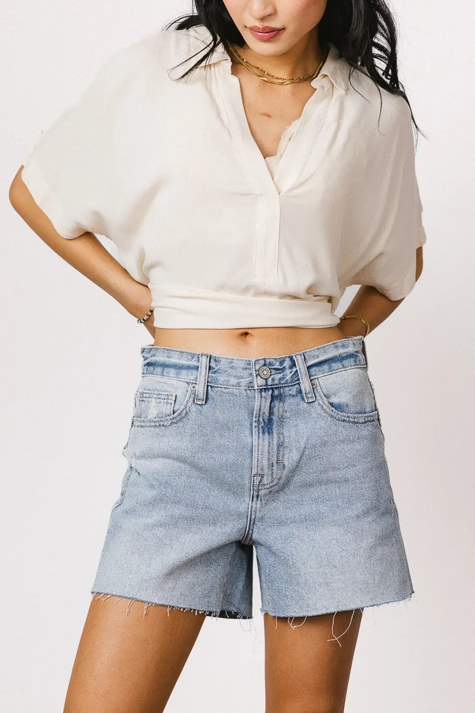 Kambria High Rise Denim Shorts for Women - Trendy Distressed Denim Shorts with Stretch Comfort - Perfect for Summer, Beach, and Casual Outings