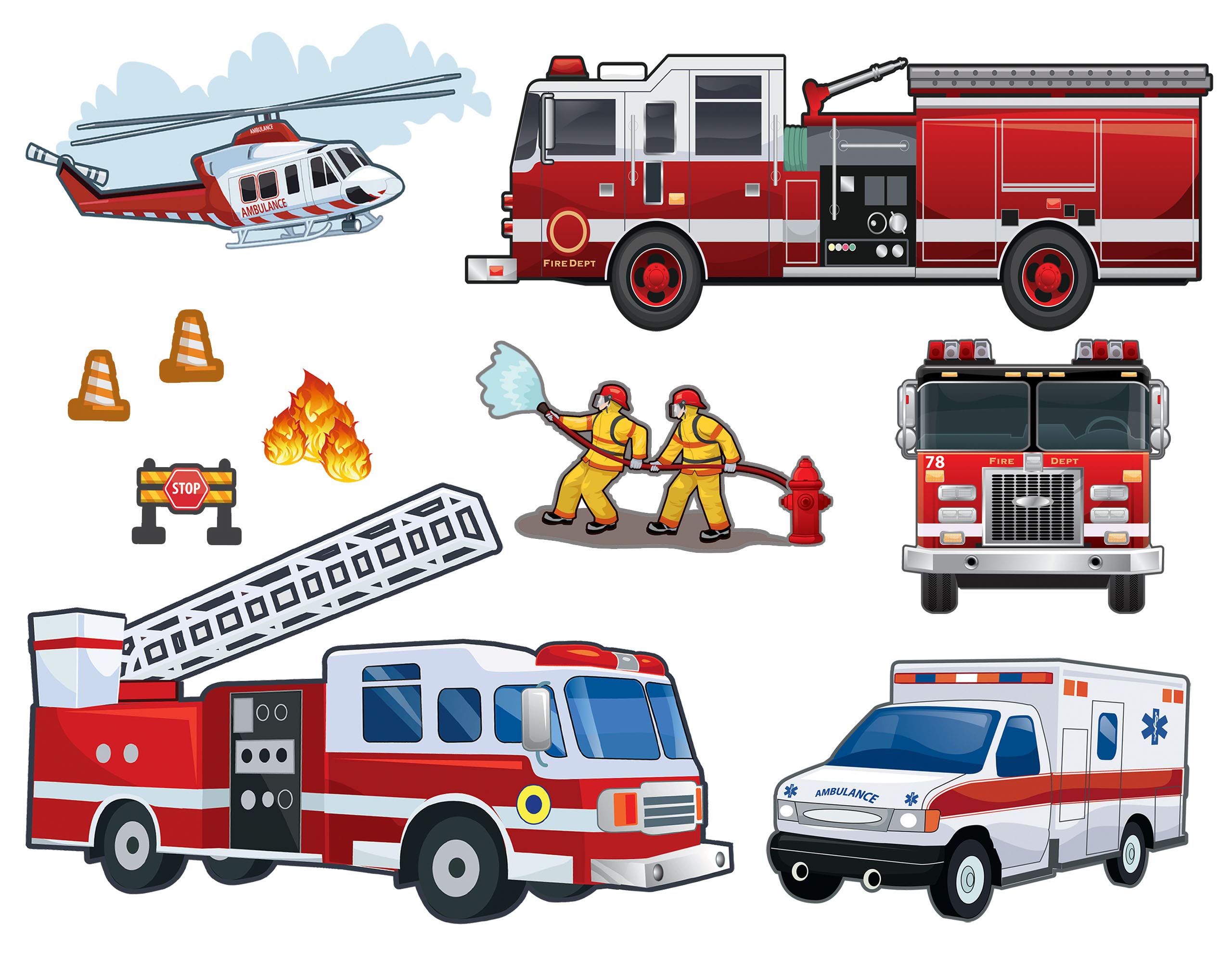 Fire Truck Wall Decals for Boys Room - Toddler Bedroom Decor, Kids Birthday Party Supplies - Perfect for Nursery, Playroom & Themed Party Decorations