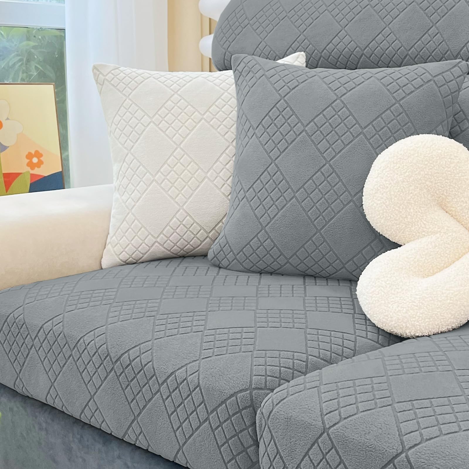 Hyha Universal Stretchable Sofa Covers - Washable Magic Couch Covers for 3-Cushion Couches (Gray) | Perfect for Living Room Decor, Home Protection & Pet-Friendly Furniture