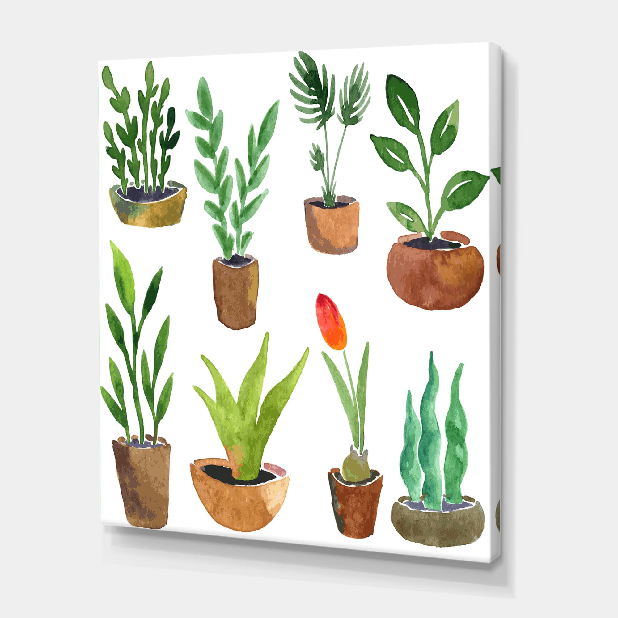 DesignQ Eight Potted House Plants Traditional Canvas Wall Art - Home & Office Decor for Living Room, Bedroom, Kitchen