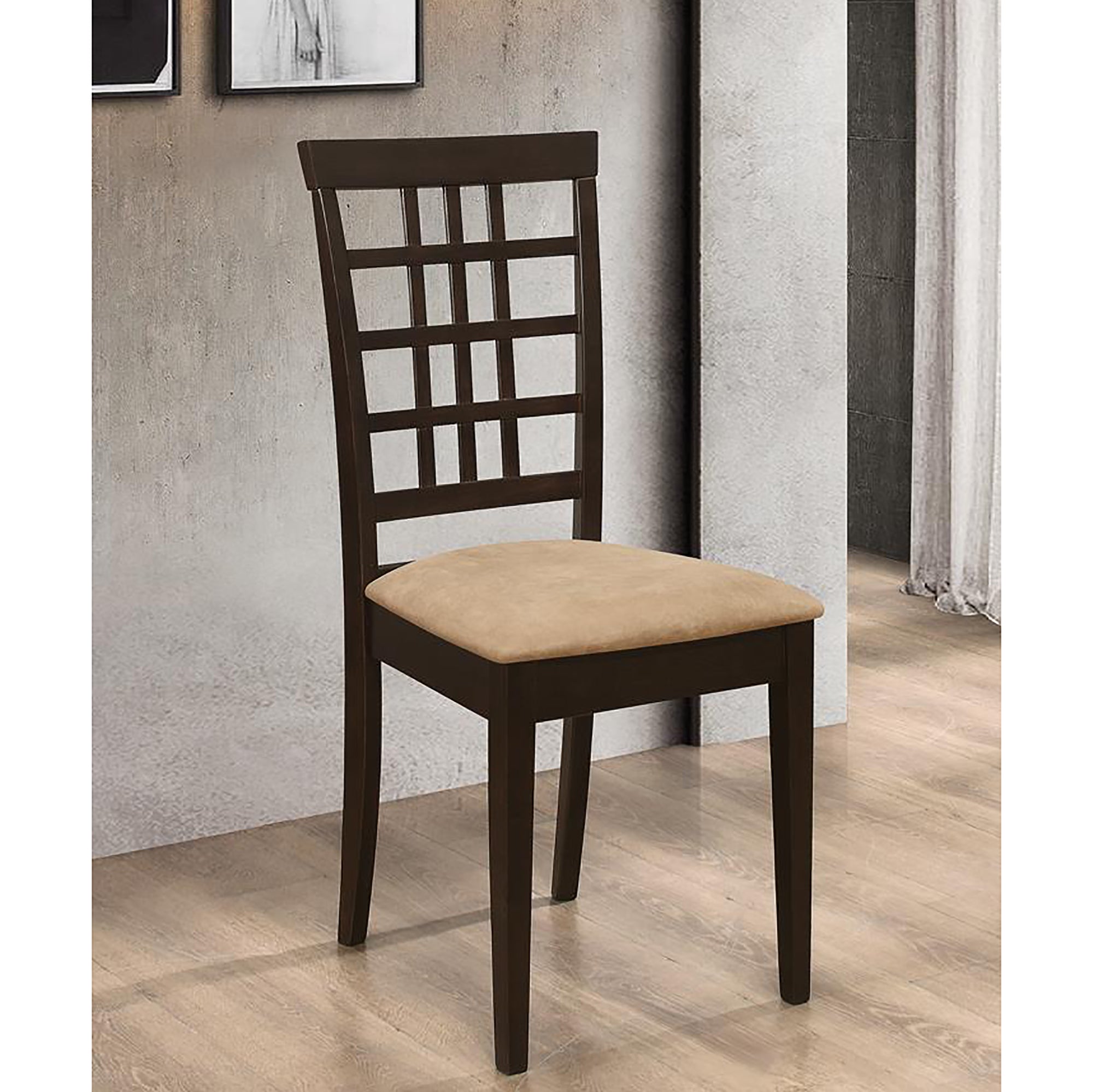 Modern Cappuccino & Beige Lattice Back Side Chairs (Set of 2) - Stylish Dining Room Furniture for Kitchen, Breakfast Nook or Small Space Decor