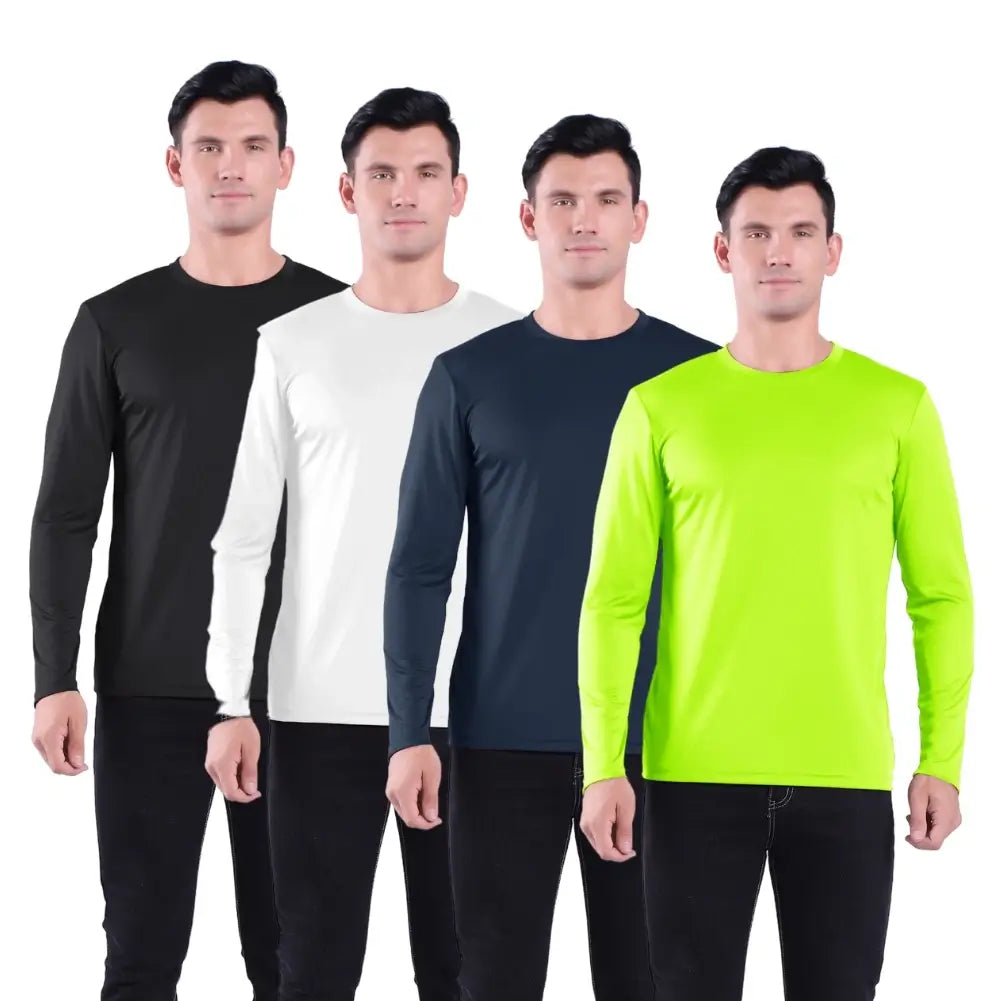 4 Pack Men's Performance Long Sleeve T-Shirts - Moisture Wicking, Quick Dry Workout Shirts for Running, Gym & Outdoor Activities