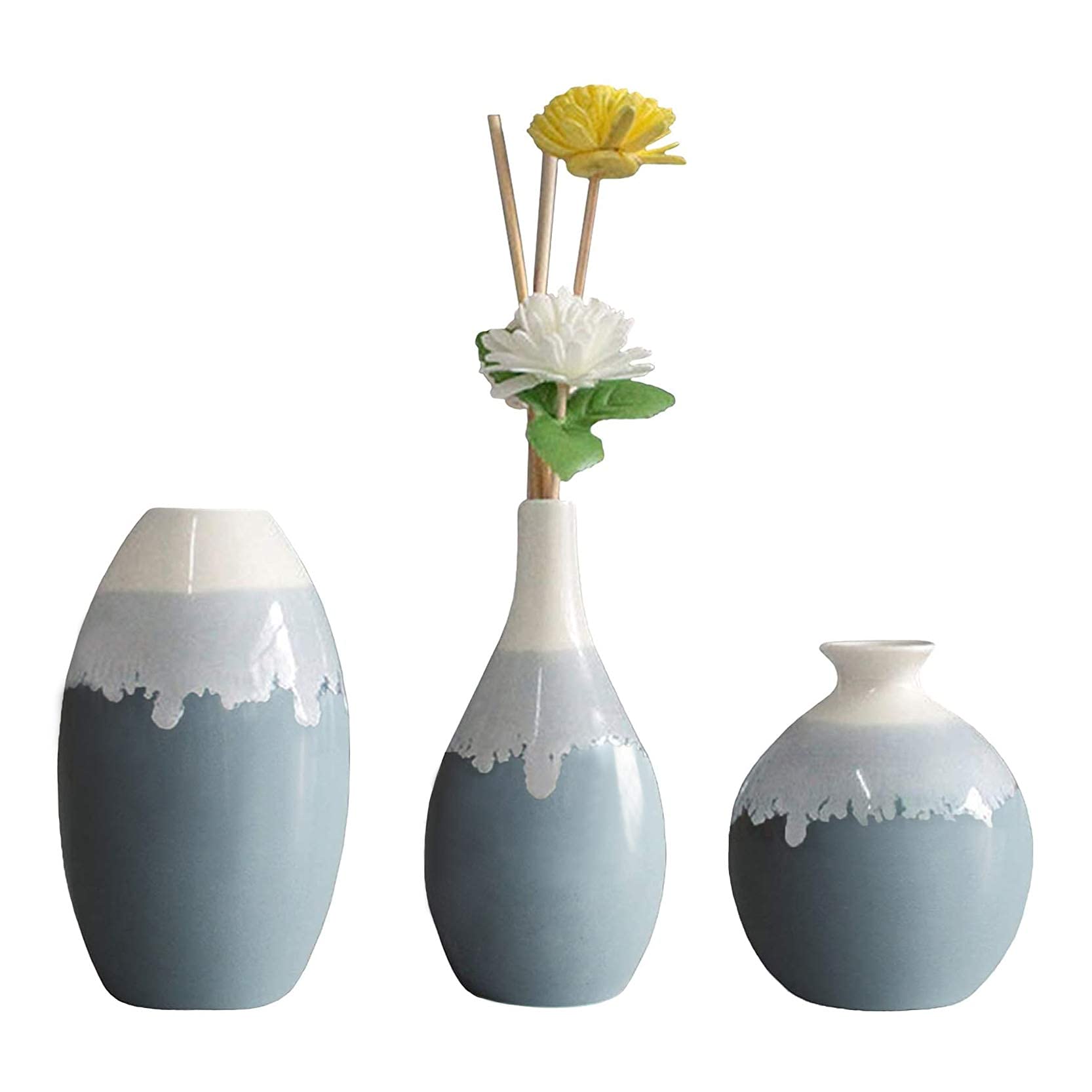 Qabinvoe Three-Piece Snowflake Glazed Ceramic Vase Set - Handcrafted Blue Artisan Vase for Wedding, Christmas & Home Decor - Perfect for Centerpieces, Holiday Gifts & Office Decoration