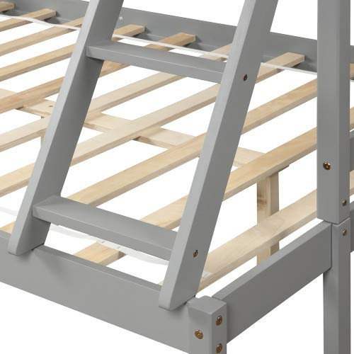 Solid Wood Twin Over Full Bunk Bed with Ladder & Guardrail - Convertible to Separate Twin/Full Size Beds - No Box Spring Needed (Gray) - Perfect for Kids' Bedrooms, Guest Rooms & Space-Saving Solutions