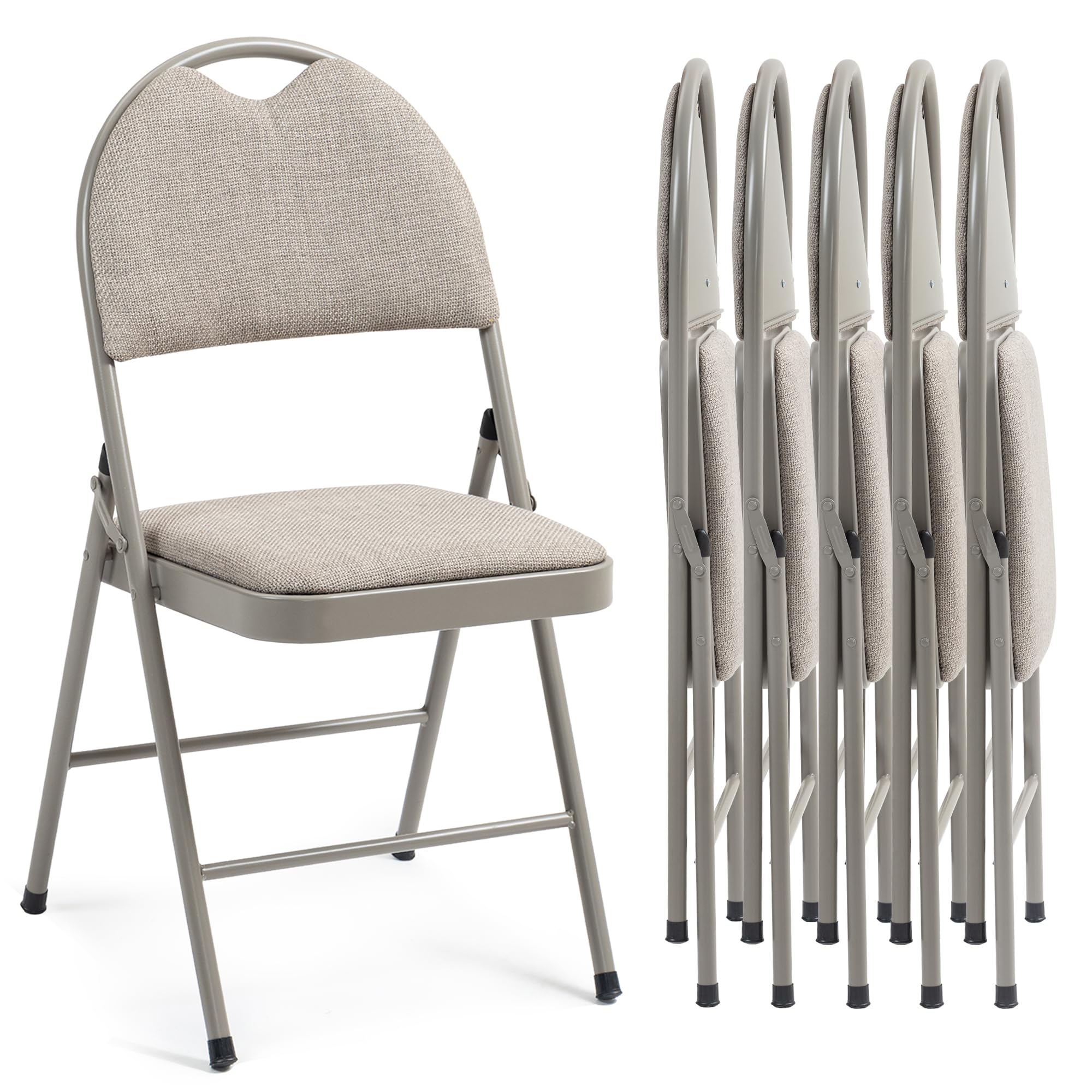 HOMEFUN 6-Pack Padded Folding Chairs with Cushion - Portable & Pre-Assembled Foldable Dining Chairs for Kitchen, Office, Wedding, Party - Comfortable Seating for Guests (Khaki) - Perfect for Indoor/Outdoor Events, Picnics & Home Gatherings