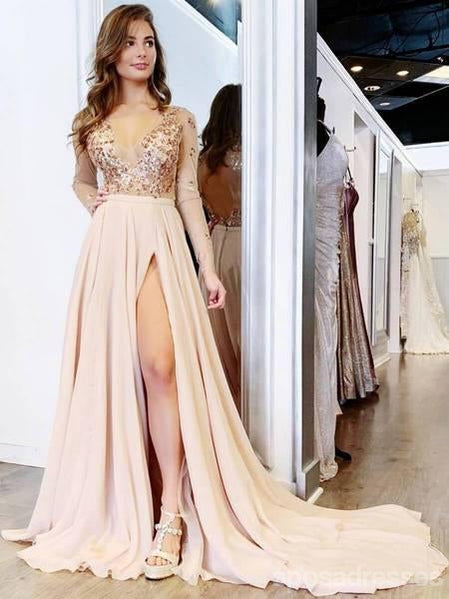 Sparkly Chiffon Long Sleeve Evening Prom Dress - Elegant Custom Party Gown for Women | Perfect for Homecoming, Formal Dances & Special Occasions